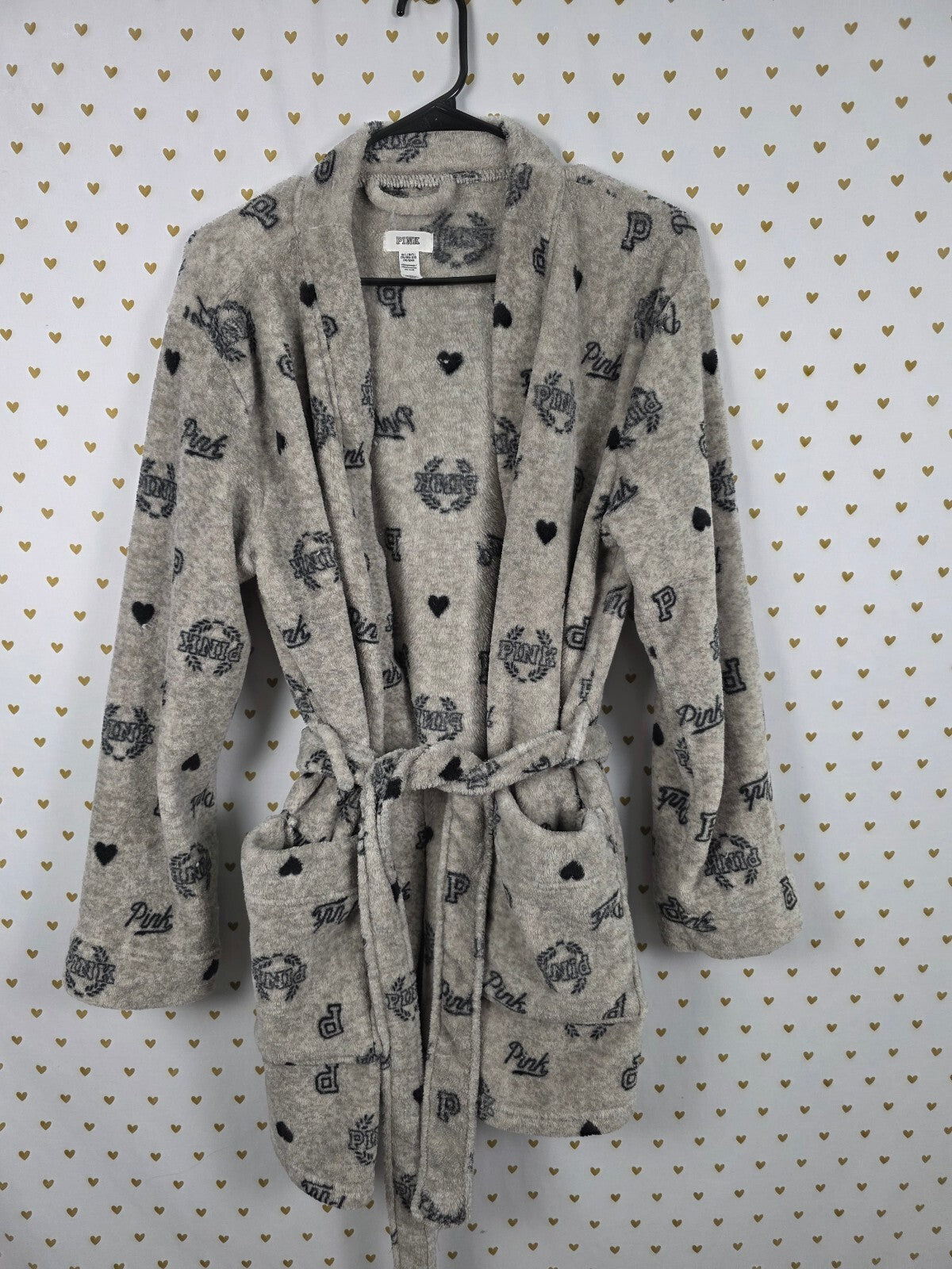 Victorias Secret Thick warm Fluffy Logo Grey MEDIUM LARGE Robe