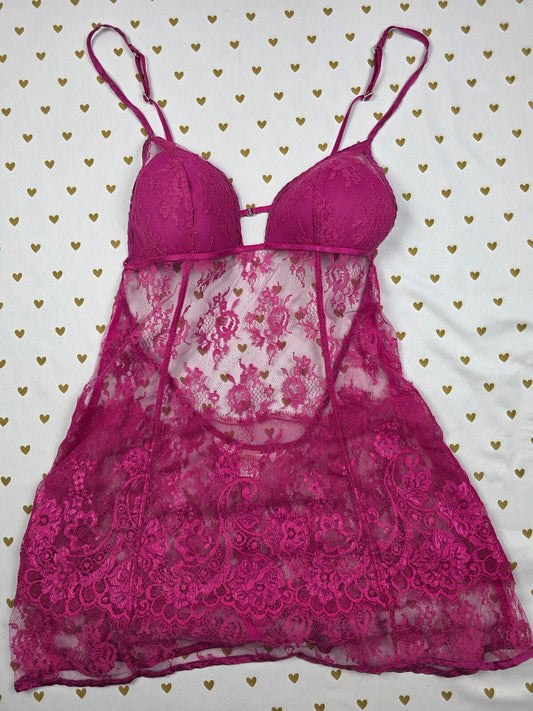 Victorias Secret Sheer Purple Babydoll Nightie Lingerie Lace Strappy vintage Med