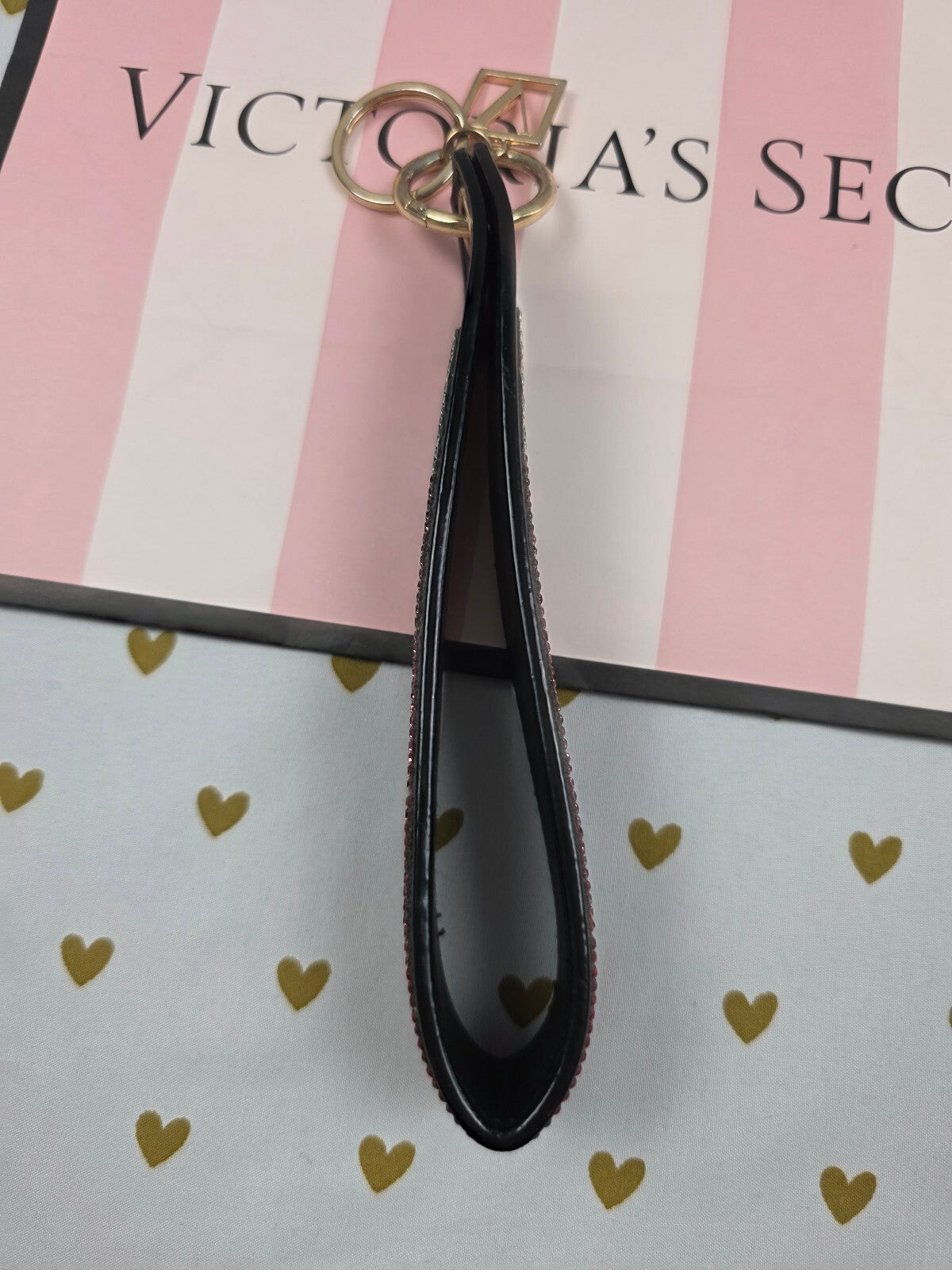 Victoria Secret BLING wristlet strap keychain Handle Rhinestone V logo