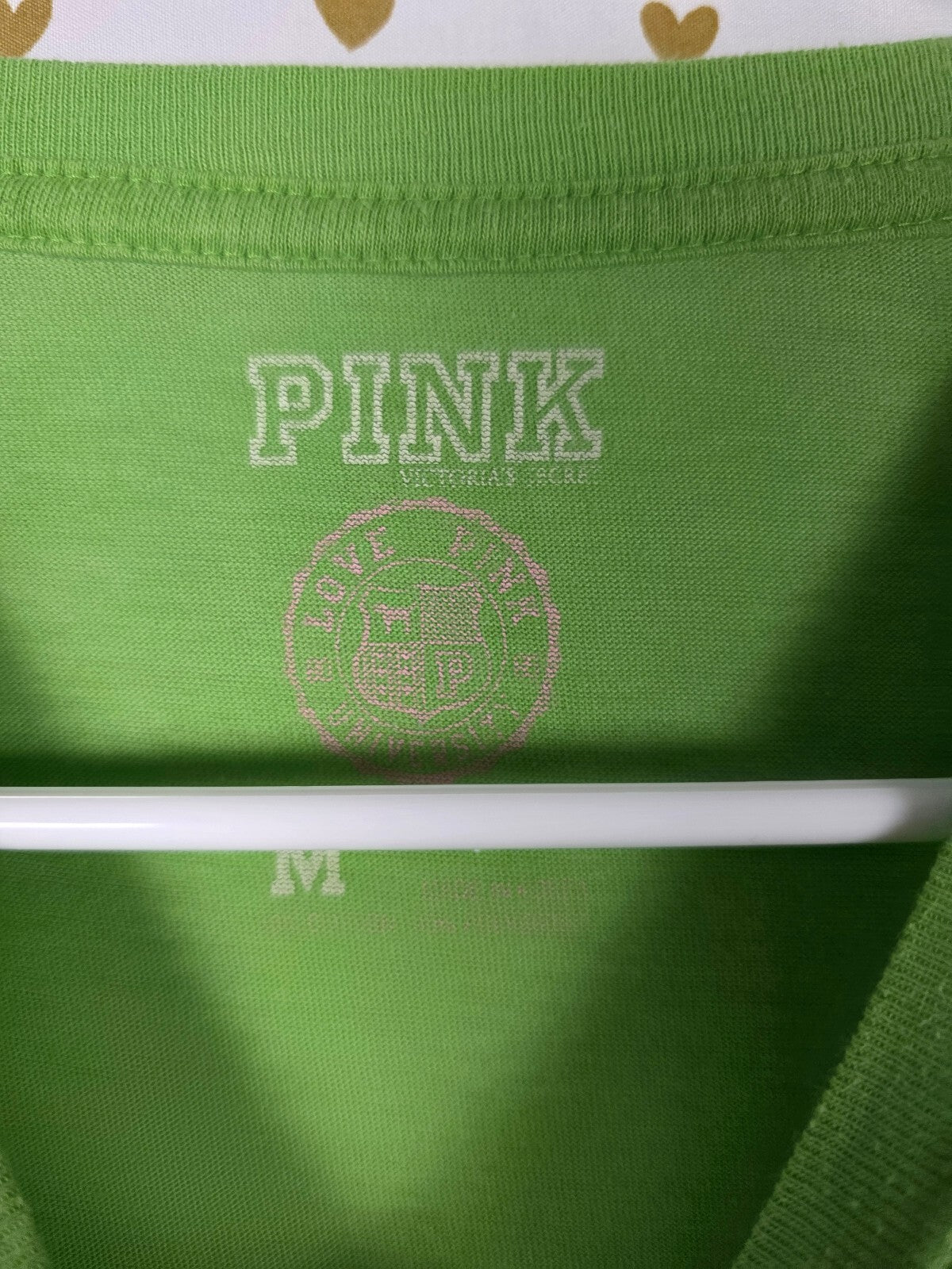 Victorias Secret PINK Vintage Green Y2k READY SET Tee Shirt MEDIUM