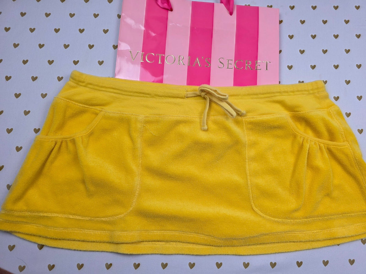 Victorias Secret Yellow Vintage Y2k Velour Mini Skirt Large