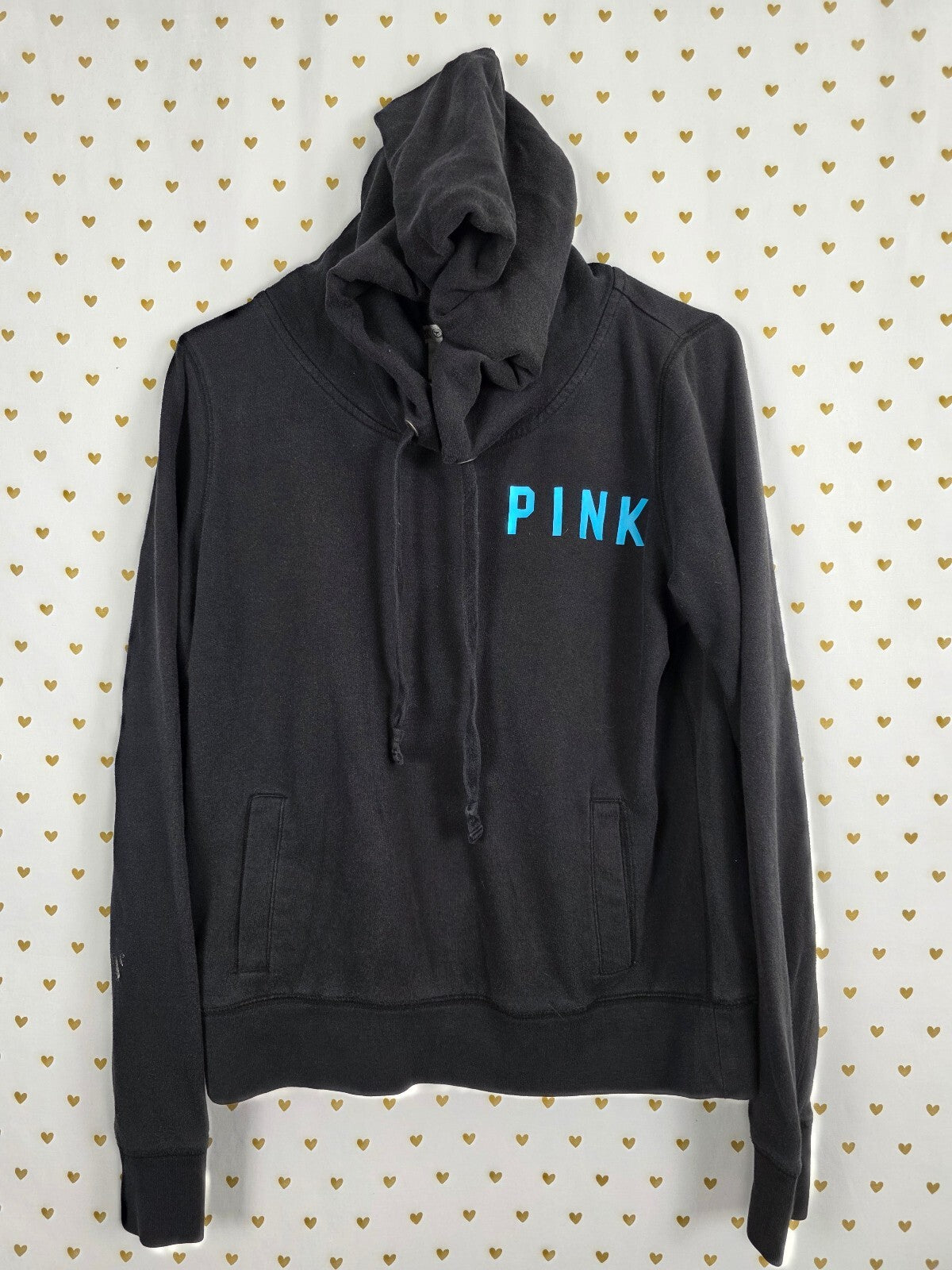 Victorias Secret Pink Vintage y2k Black Pullover Hoodie Logo Sweater Jacket Med