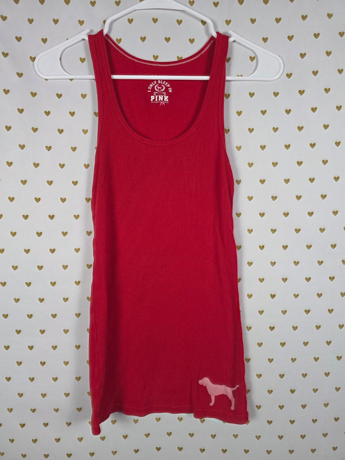 Victorias Secret PINK Vintage Ribbed Tank Top Red Dog Logo Medium