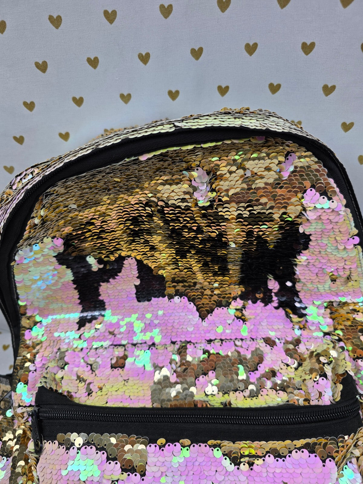 Victoria's Secret PINK Flip Sequin Backpack Gold Pink LOVE PINK Book Bag
