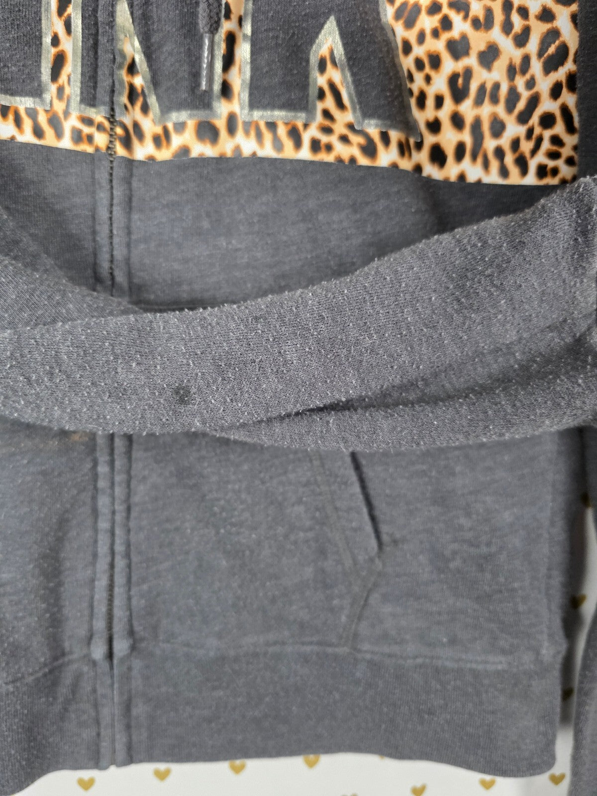 Victorias Secret Pink Vintage Cheetah Leopard Full ZIp Hoodie jacket SMALL grey