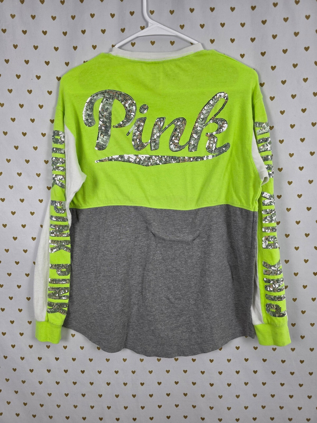 Victorias Secret PINK Neon Bling Sequined Colorblock Long sleeve tee shirt Small