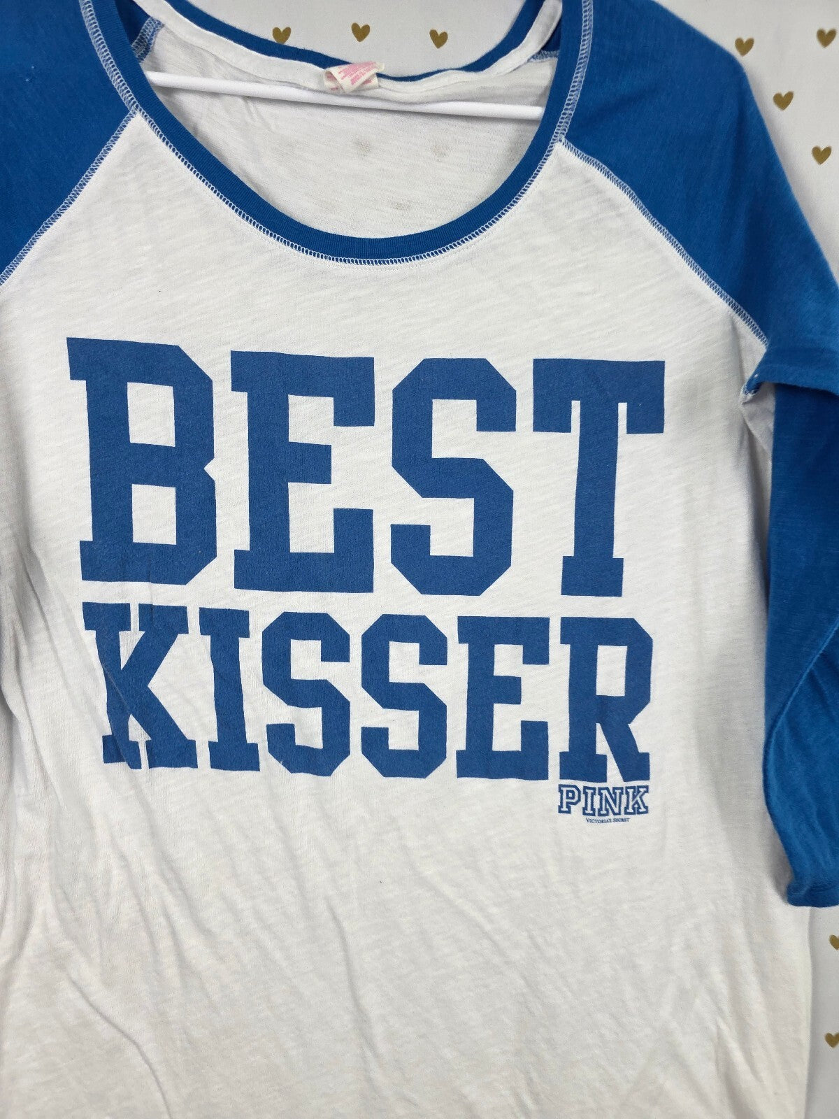 Vintage Victoria's Secret PINK Best Kisser Shirt L Blue Raglan Y2K Dog