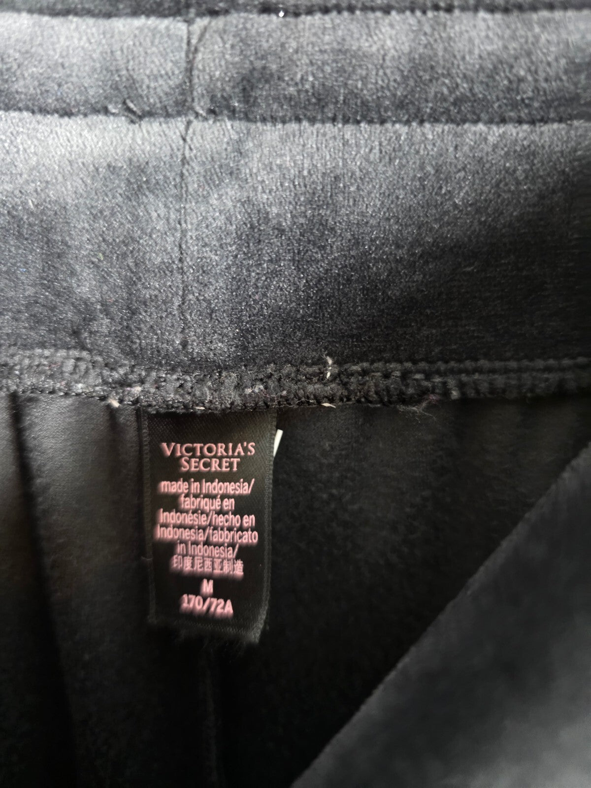 Victorias Secret Black Velvet Soft Sweats Sweatpants BLING Stripe MEDIUM