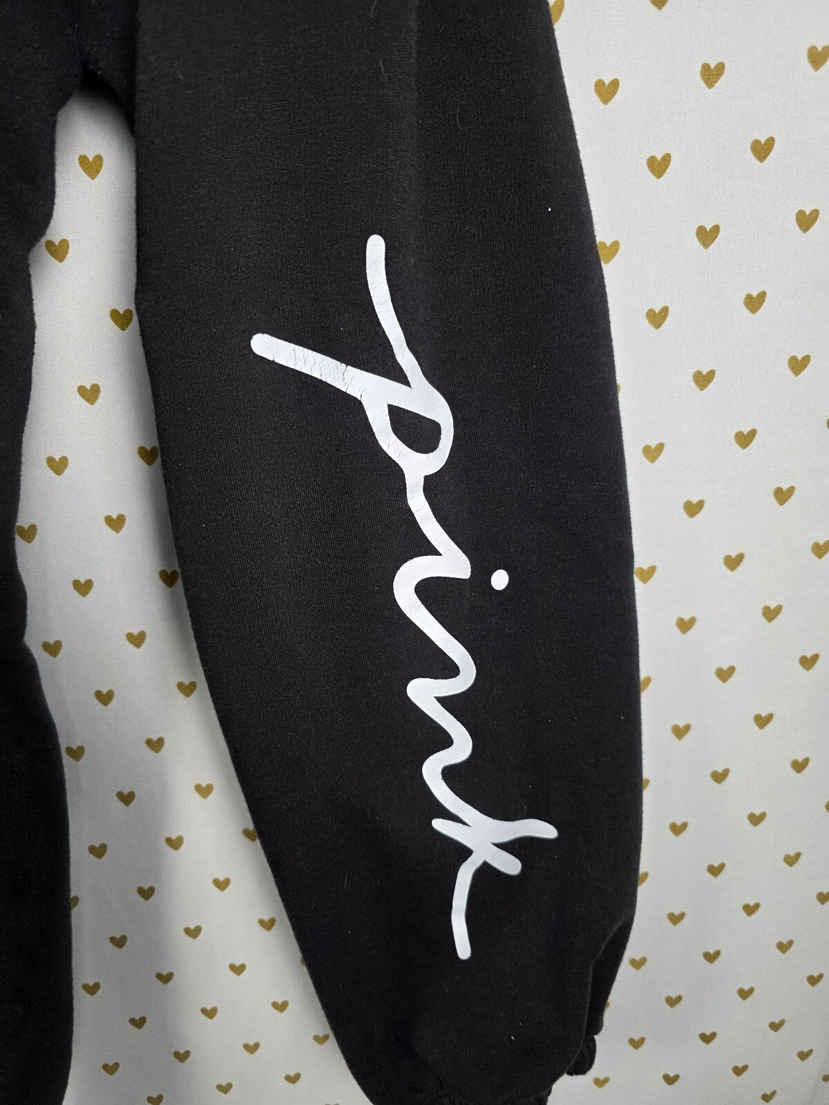 Victorias Secret PINK Slouchy Sweater Set Sweatpants Large Black Logo Sweats 2pc