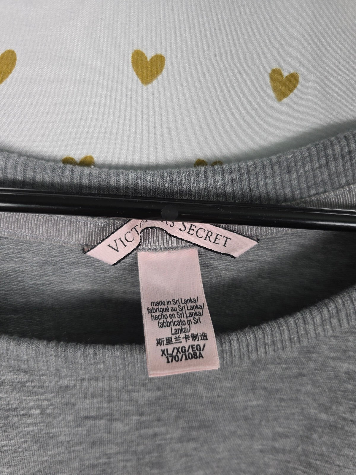 Victorias Secret Pink BLING Sequined HEARTS Sweater Shirt Super Soft Grey XL