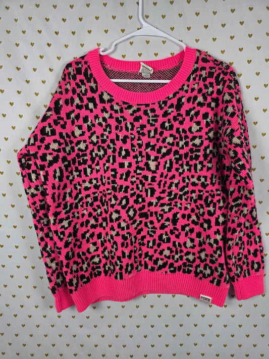 Victoria's Secret PINK Leopard Cheetah Sweater Oversized Knit Pullover Neon M