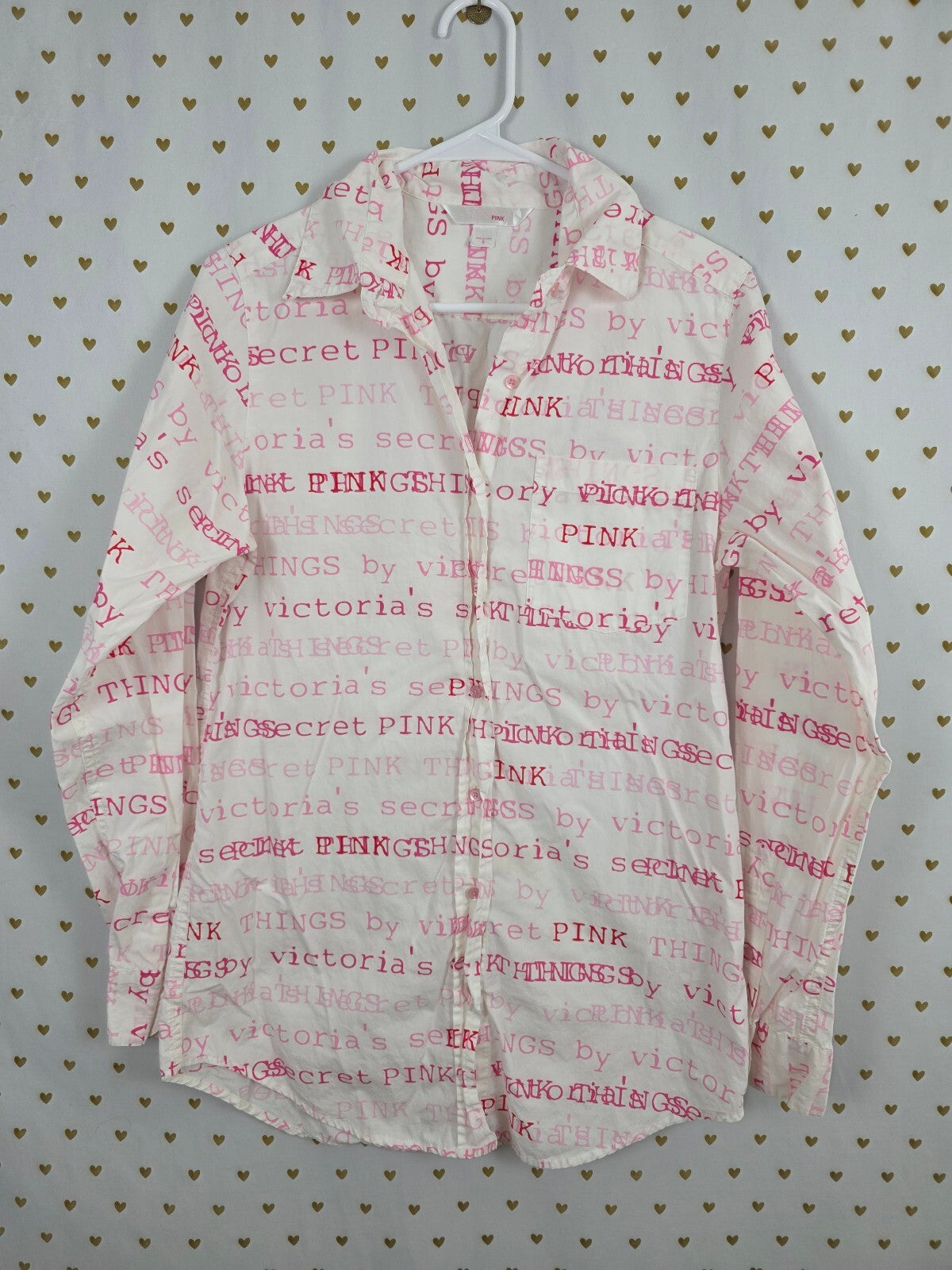 Victorias Secret Vintage PINK Button Front Nightgown Sleep Shirt Small Logo
