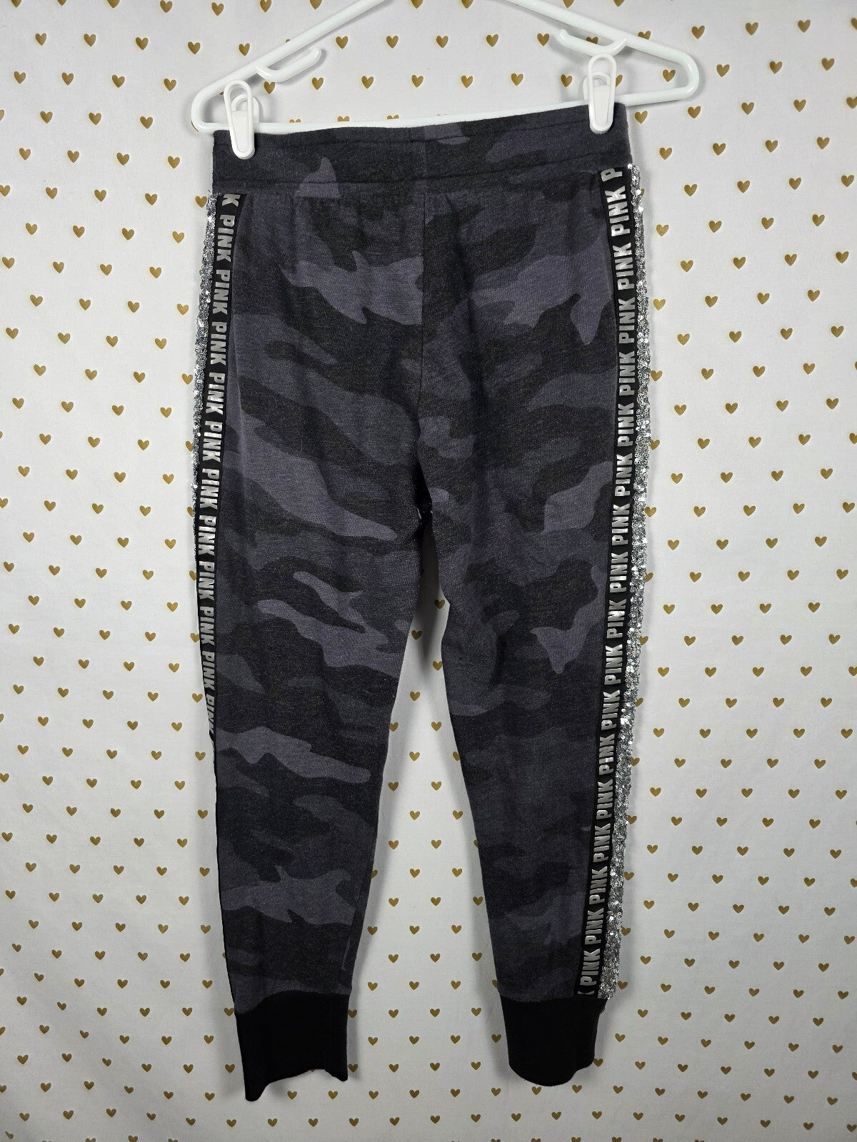 Victorias Secret PINK Camo Bling Camouflage Sequin Sweats Sweatpants SMALL