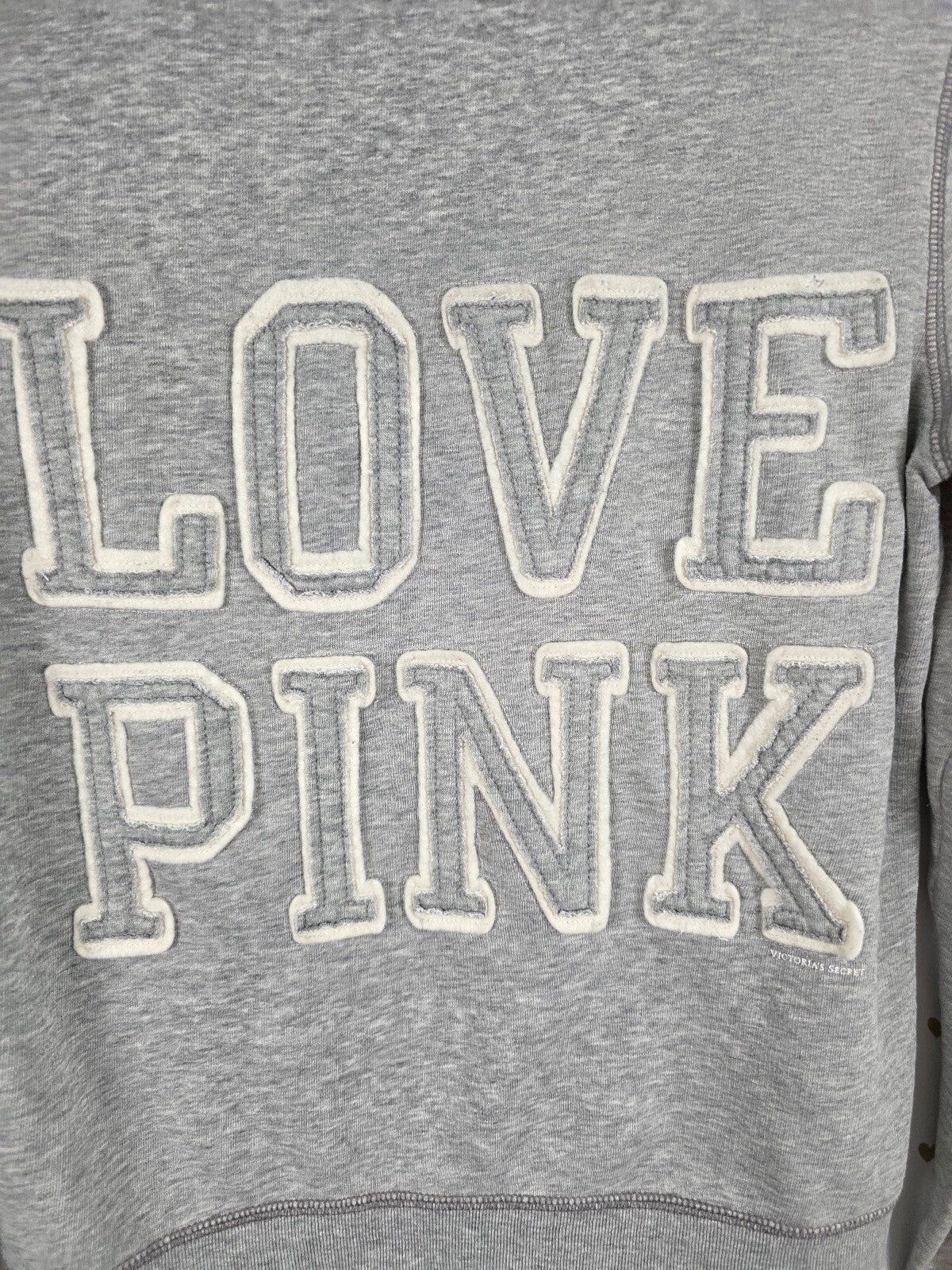 Victorias Secret Pink Embroidered Logo Full Zip Grey Jacket Medium