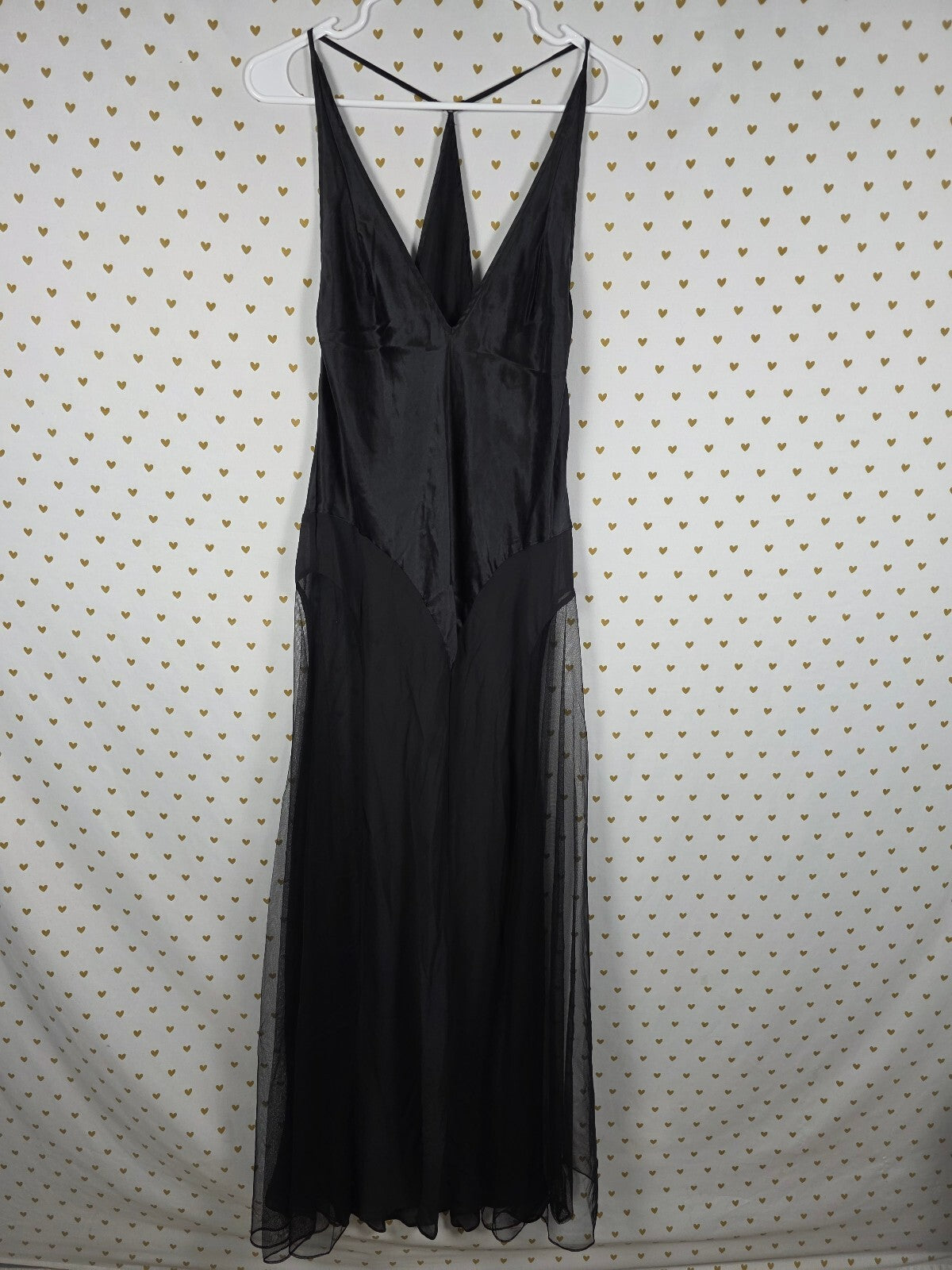2003 Victoria's Secret 100% Silk Black Tulle Maxi Slip Gown L Y2K