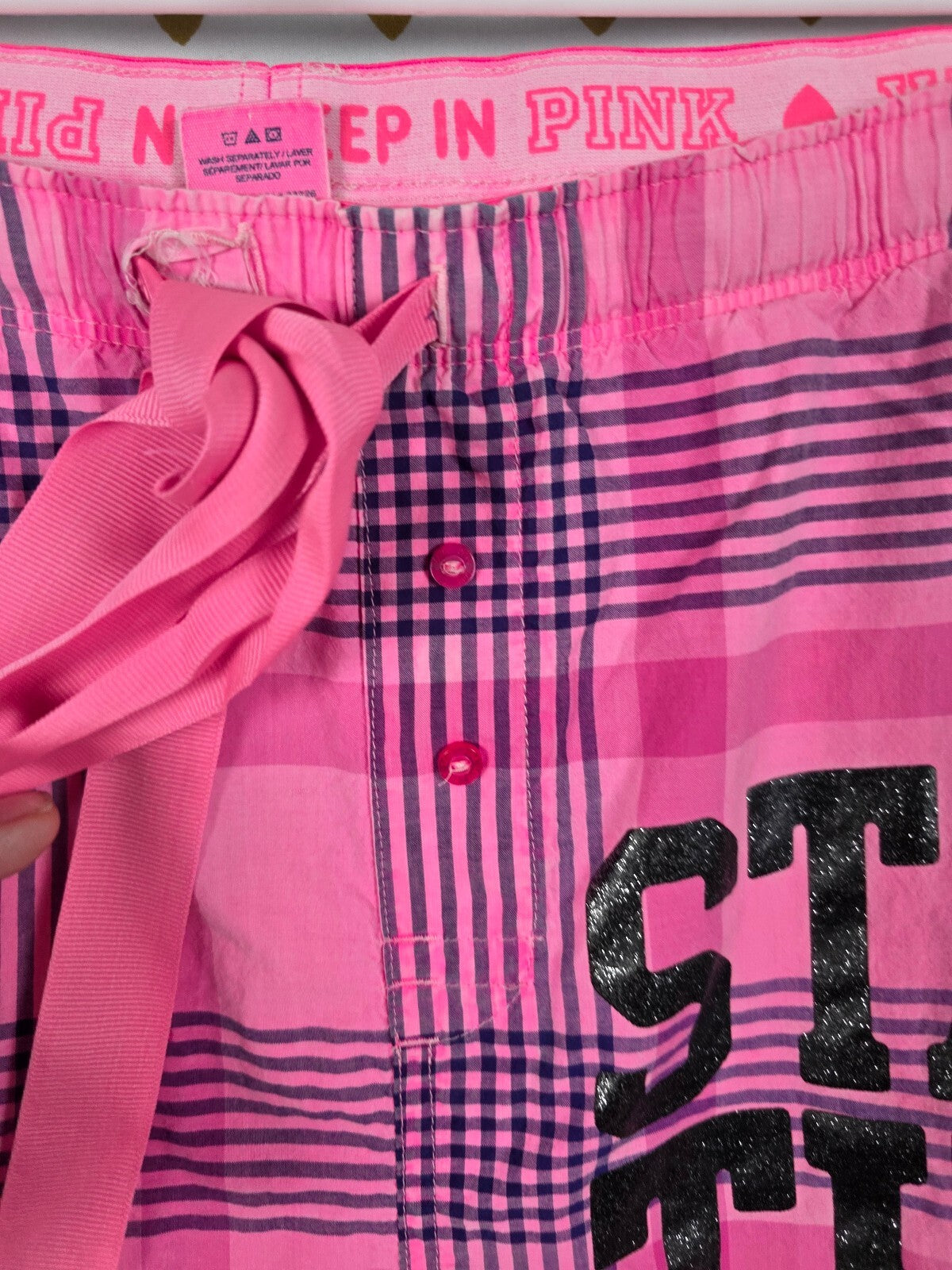 Victorias Secret  VINTAGE PINK PLAID STAY THE NIGHT Pants Pajama PJ Bottoms XS