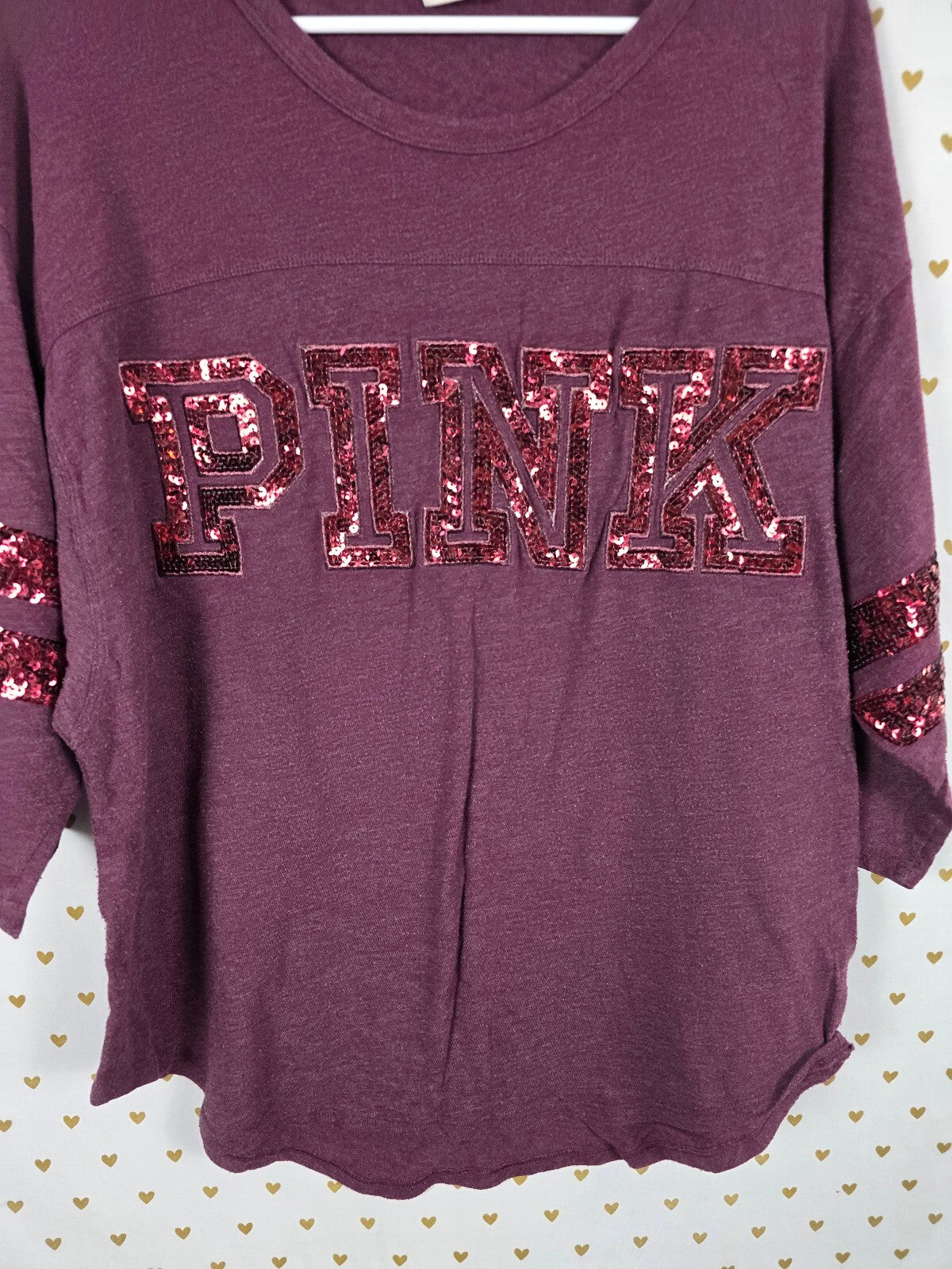 Victorias Secret PINK Red BLING Sequined Tee shirt LARGE