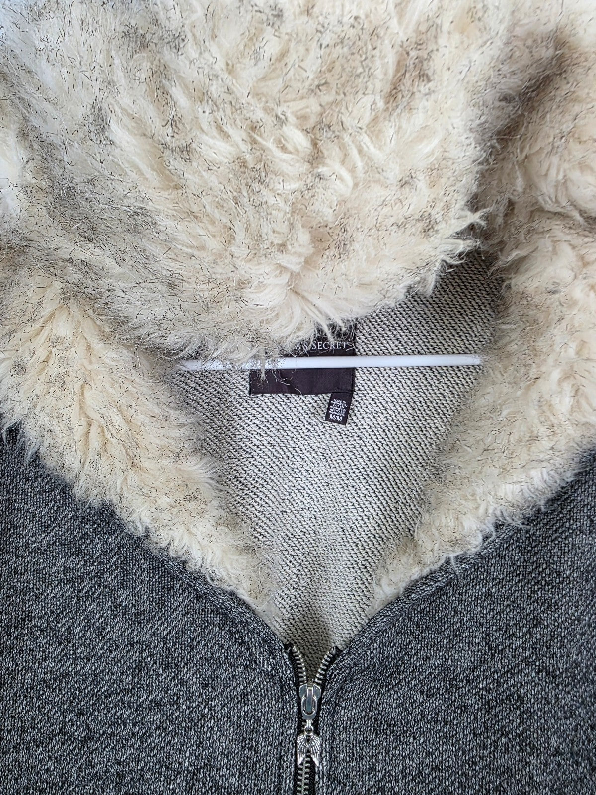 Victoria's Secret Tracksuit Set M S Gray Faux Fur Hood Bootcut Sweatpants