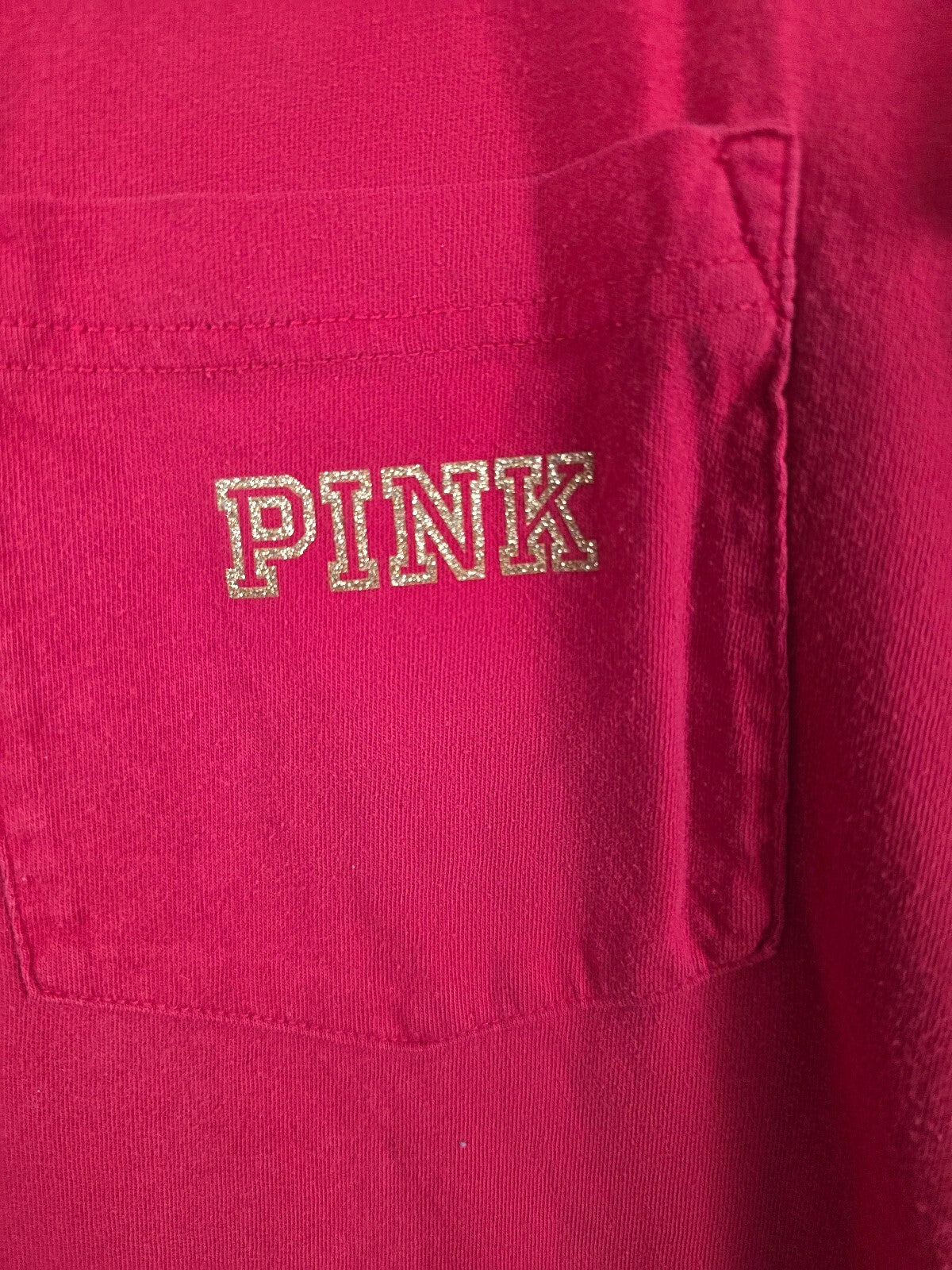 Victorias Secret PINK Gold Glitter Red Pocket Tee shirt XL