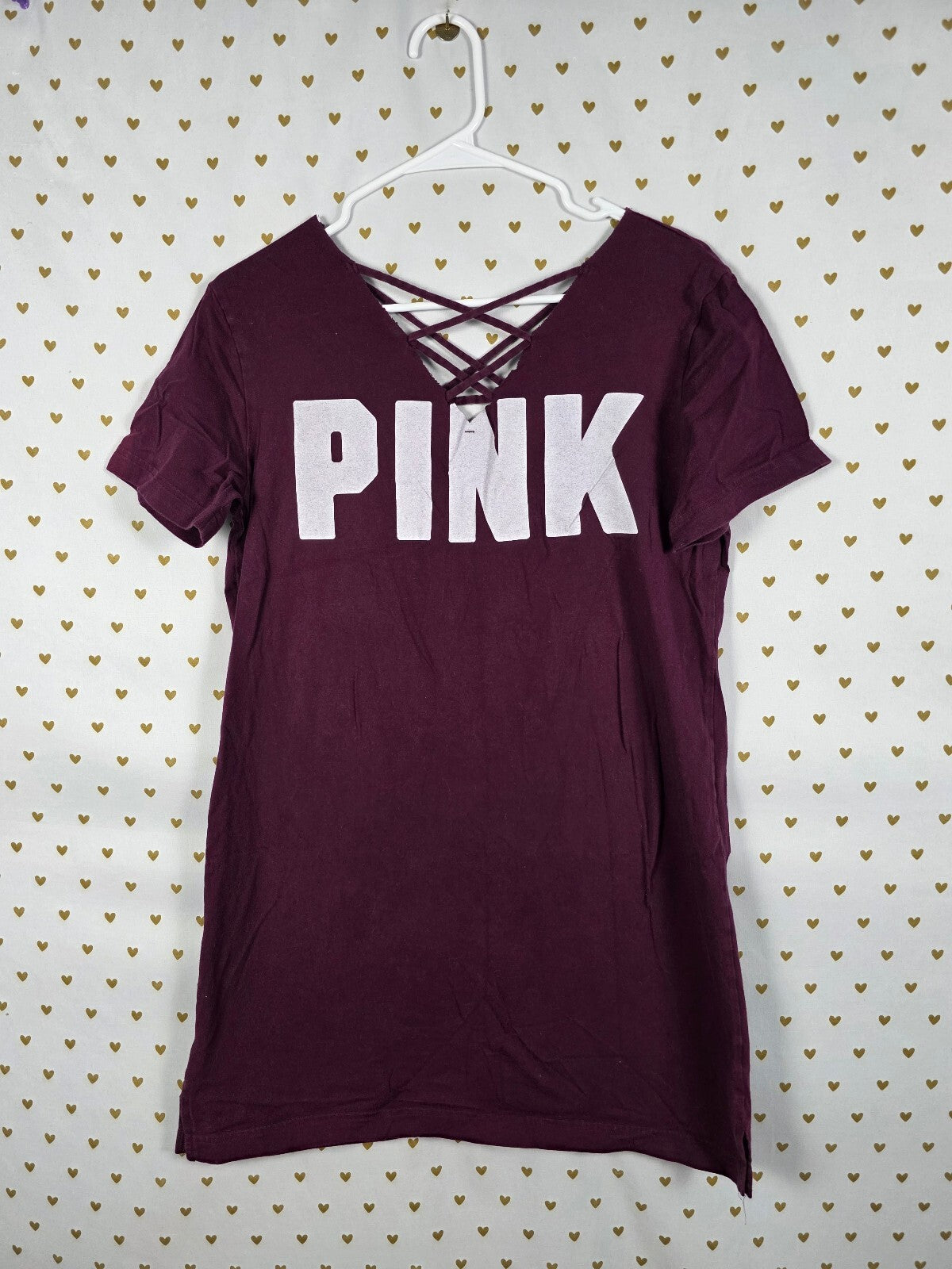 Victorias Secret PINK Maroon Strappy Tee shirt Dress Small Logo