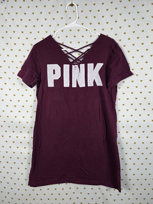 Victorias Secret PINK Maroon Strappy Tee shirt Dress Small Logo