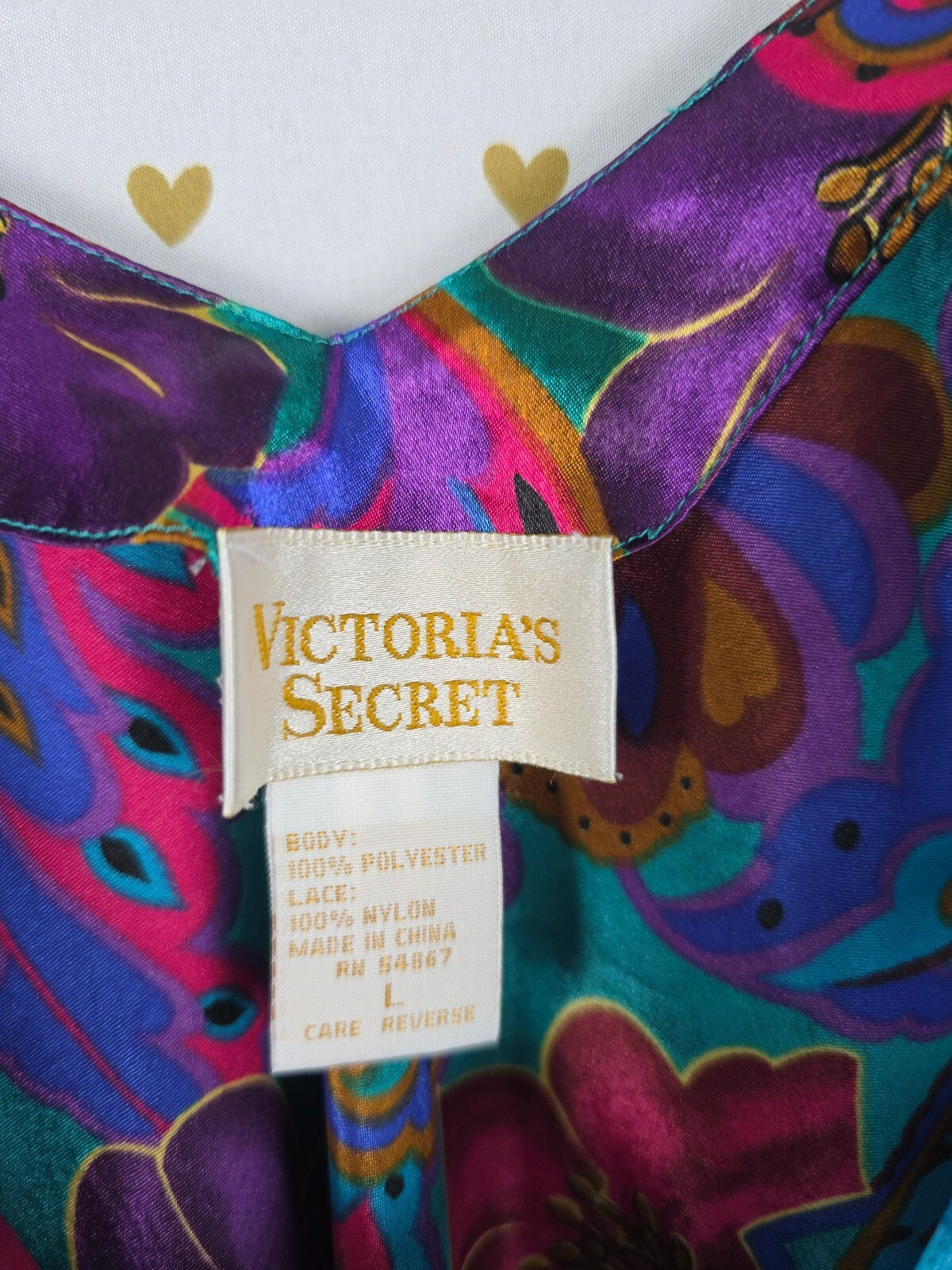 Vintage Victoria's Secret Satin Chemise L Floral Paisley Turquoise Lace 90s
