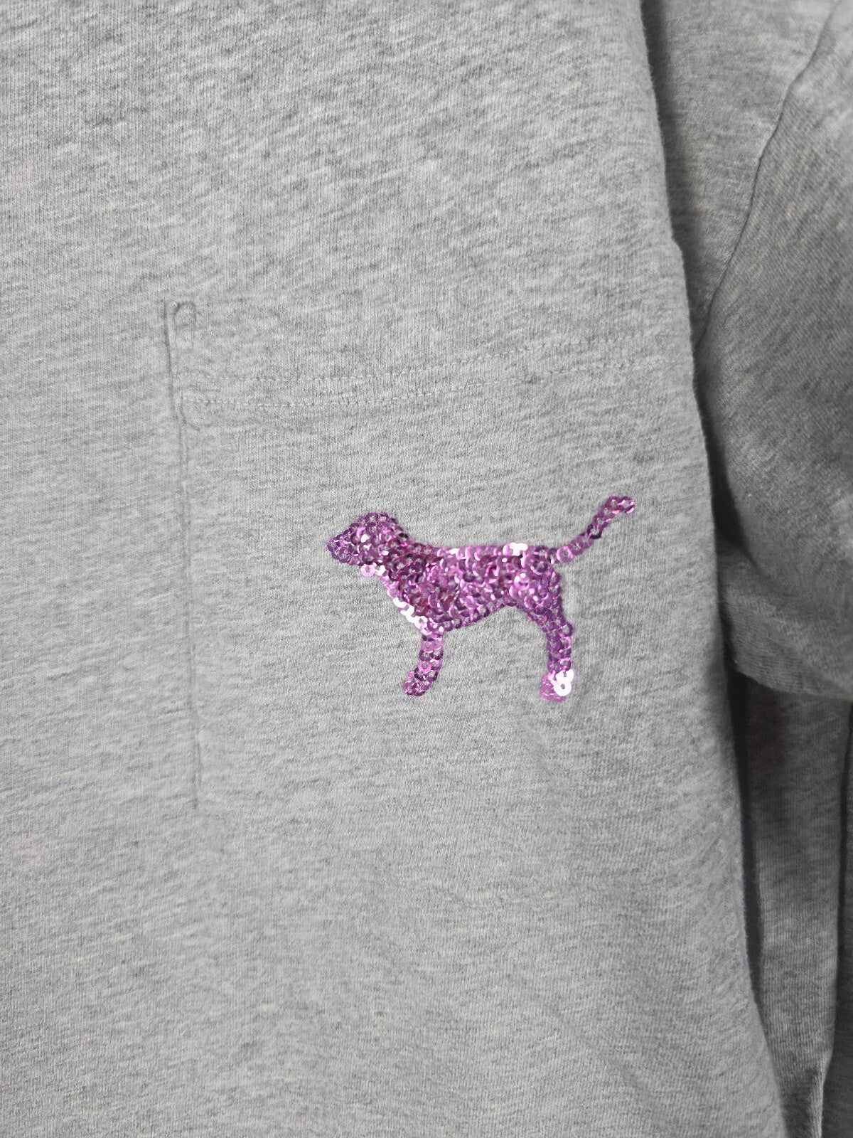 Victorias Secret PINK Purple DOG LOGO Bling Campus Long Sleeve Pocket Tee MEDIUM