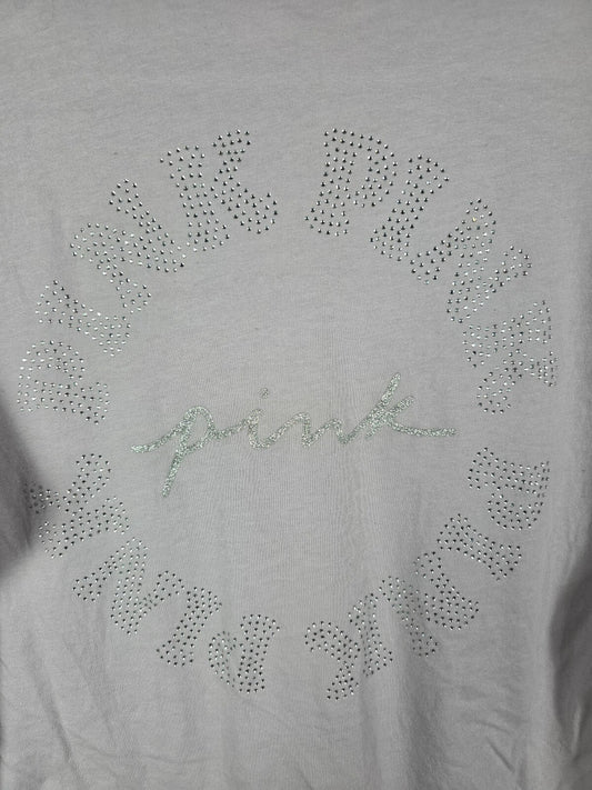 Victorias Secret PINK BLING STUDDED LOGO Long Sleeve Tee Shirt MEDIUM