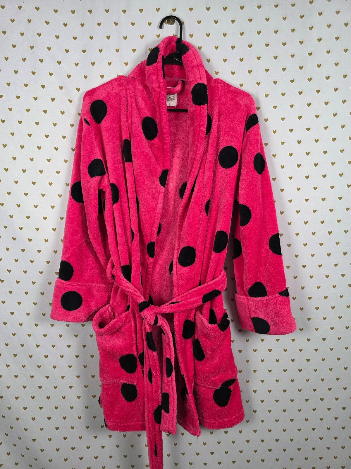 Victorias Secret Pink Bling Polka Dot Fluffy Warm Sequined Logo Robe XS SMALL
