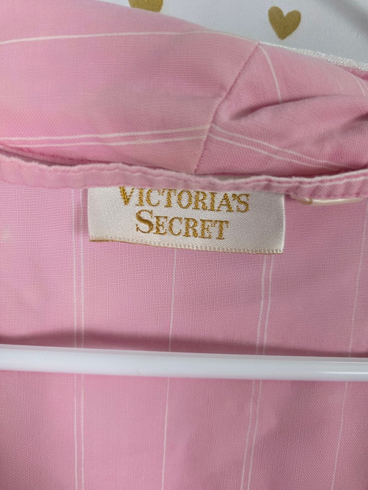 Vintage Victoria's Secret Gold Label Pink White Stripe Cotton Robe Long Belted