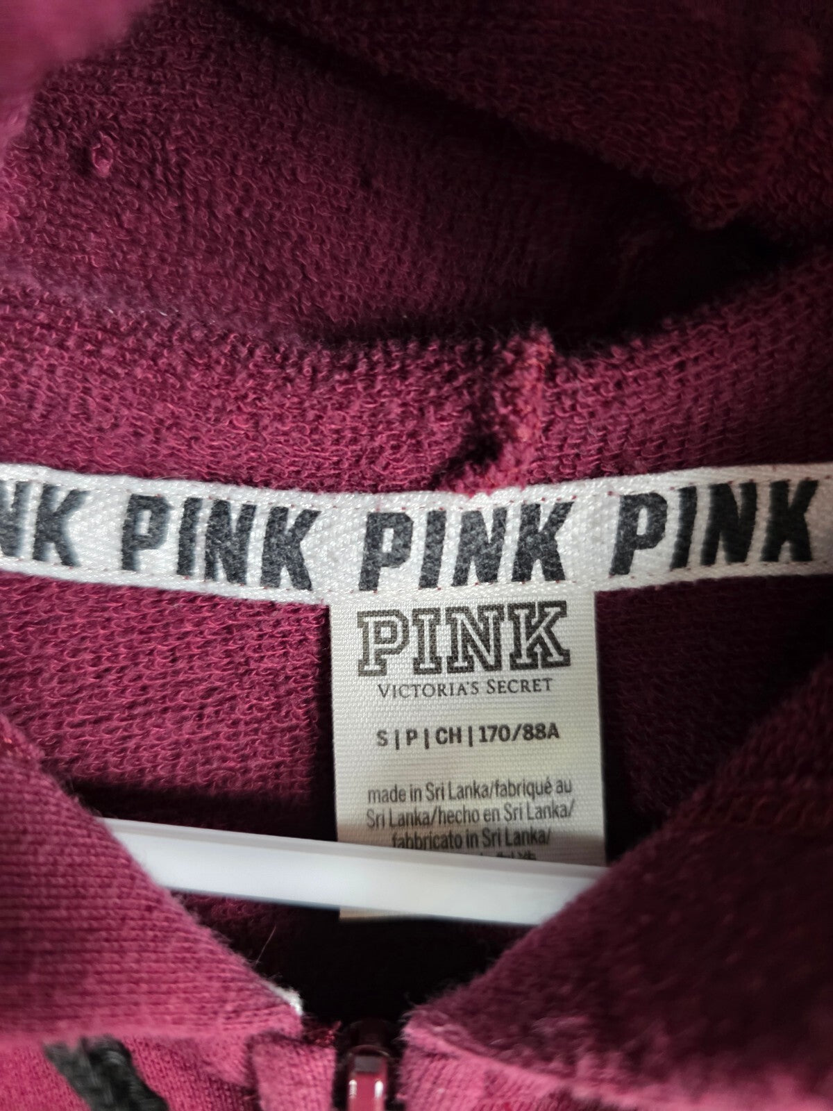 Victorias Secret Pink BLING Full Zip Mesh Sleeve Jacket Maroon Small