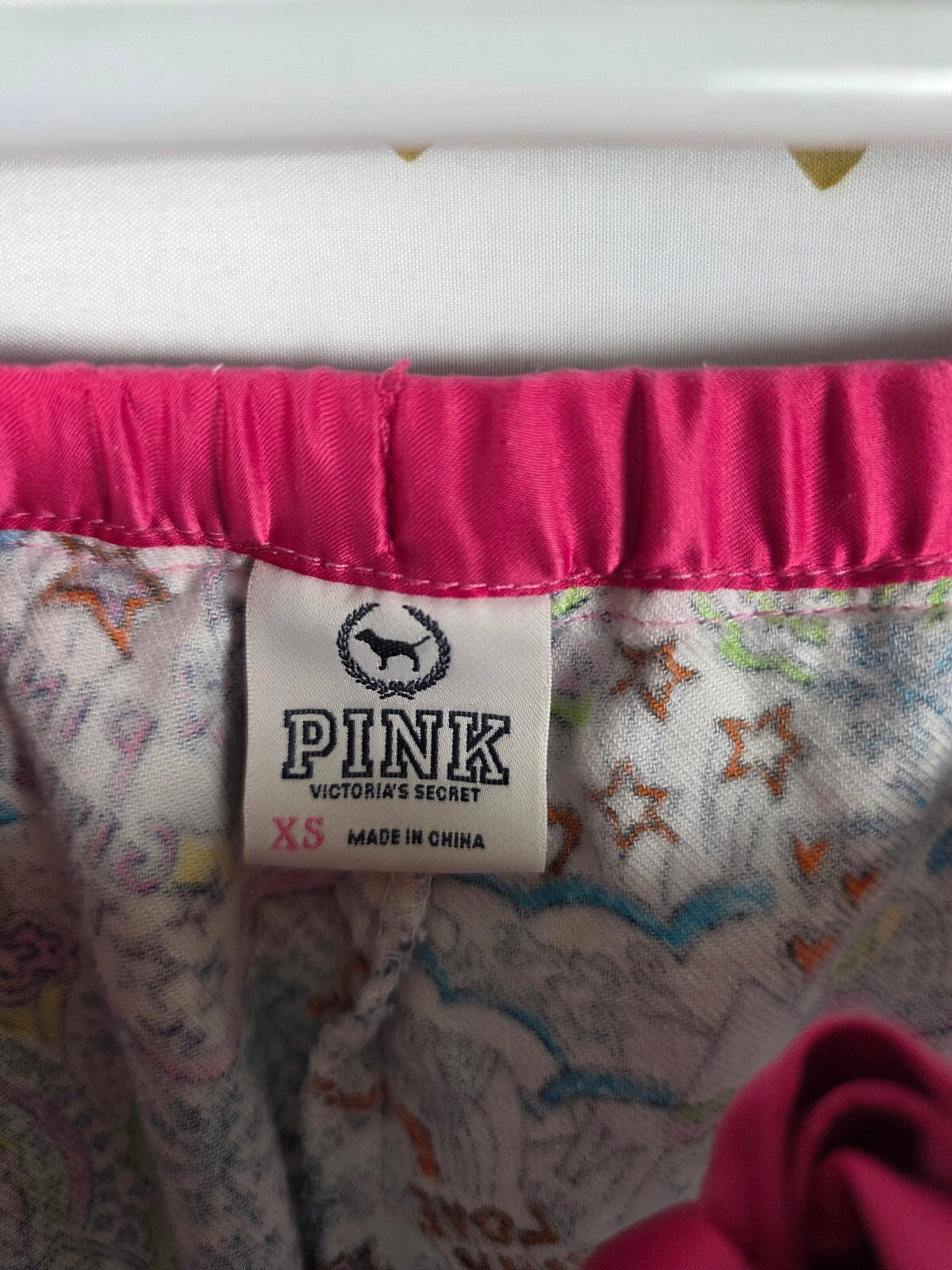 Victorias Secret Pink Vintage Doodle Ruffled XS  Sleep Pants Pajama PJ Bottoms