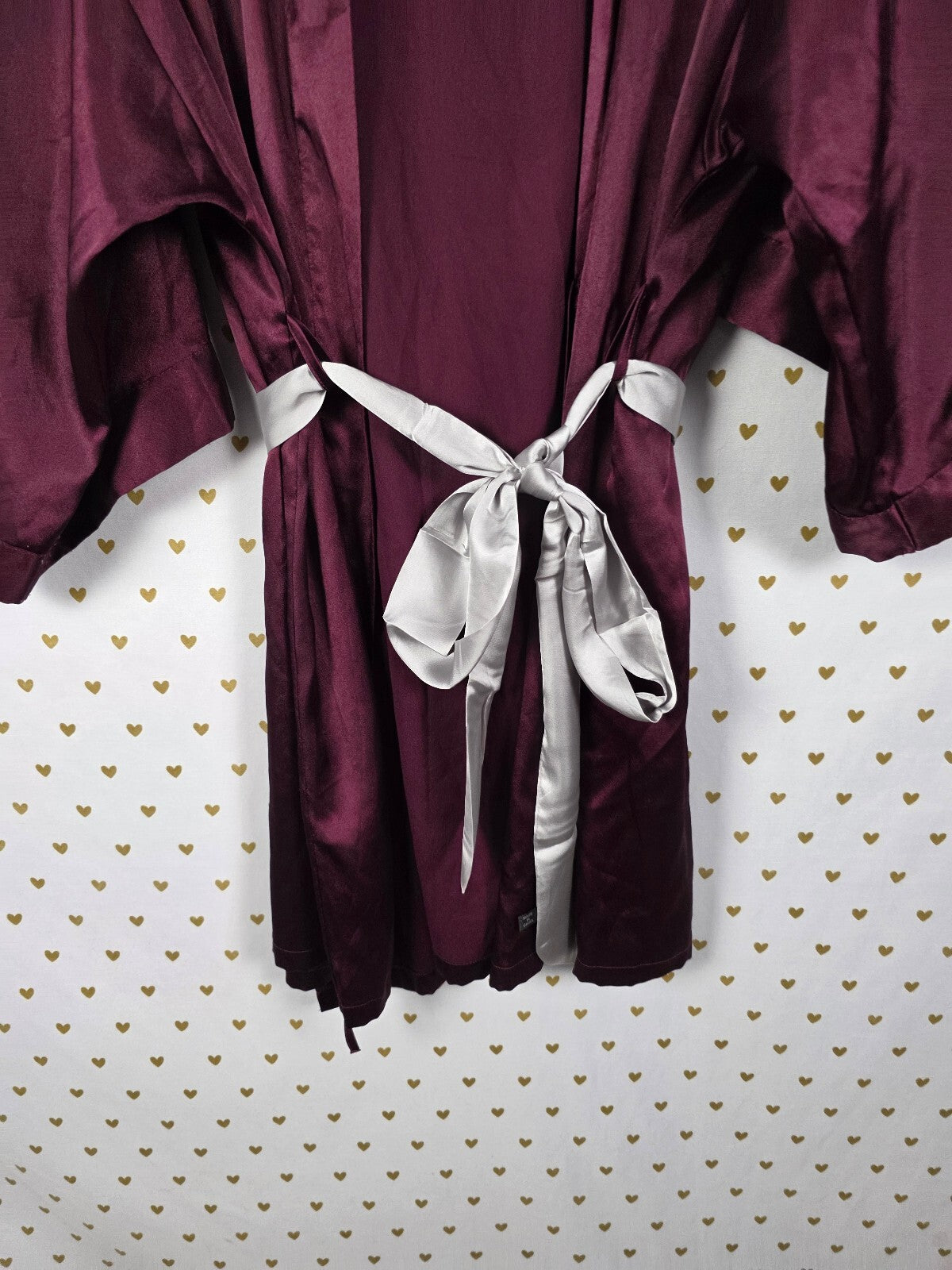 Victorias Secret Satin Silky Robe maroon Lounge Lace accent MEDIUM LARGE