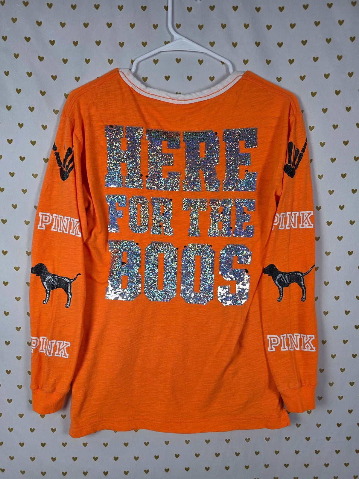 Victorias Secret PINK HTF HALLOWEEN Here for the BOOS BLING Tee Sequined XS