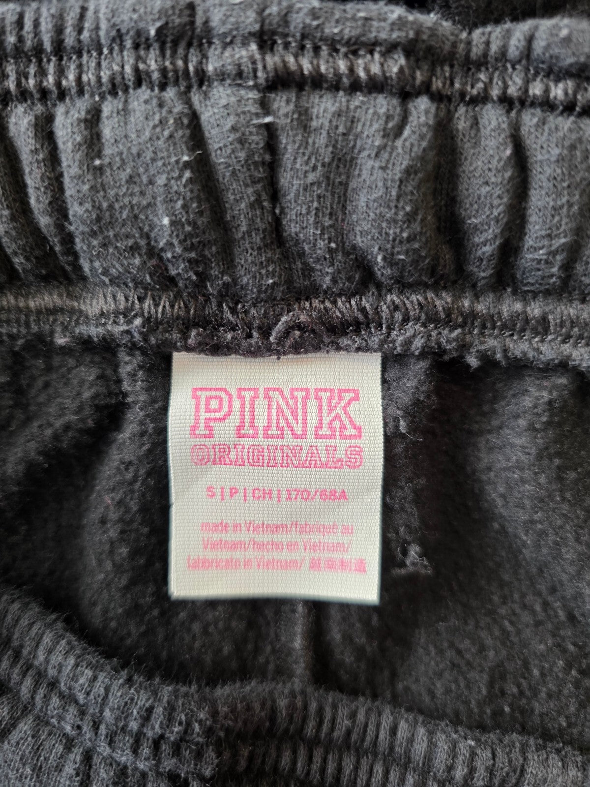 VS PINK Originals Campus LOVE PINK Hoodie Sweatpants Set S Dog Heart Black