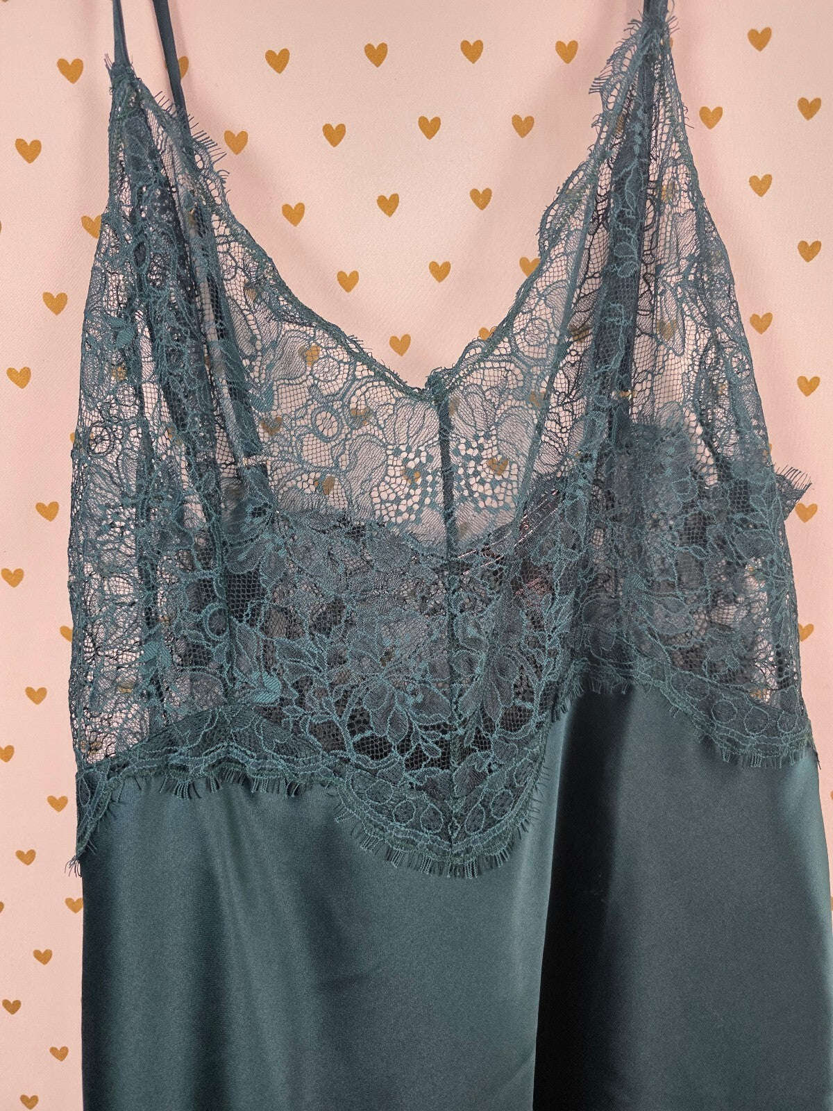 Victorias Secret Green Lace Satin Sheer Nightie Lingerie Slip Dress XL