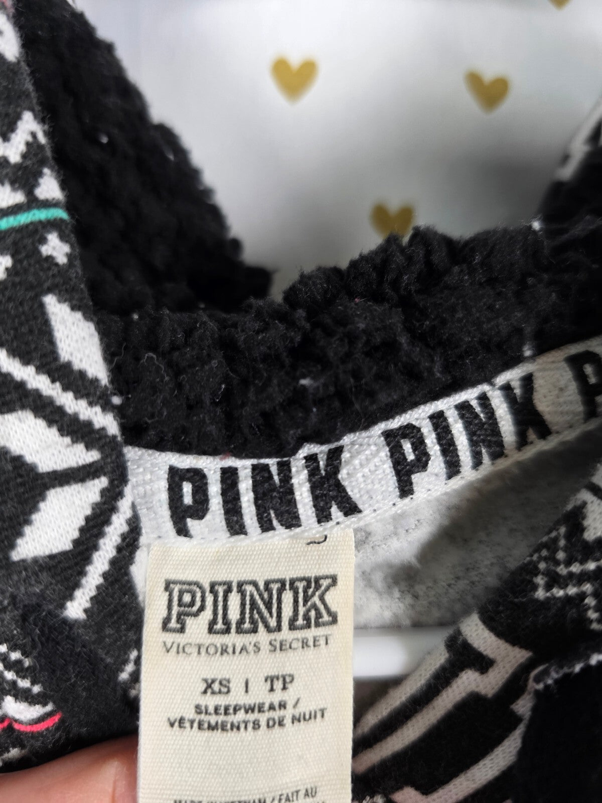 PINK Victoria's Secret XS Sherpa Lined Hooded One Piece Pajamas Fair Isle