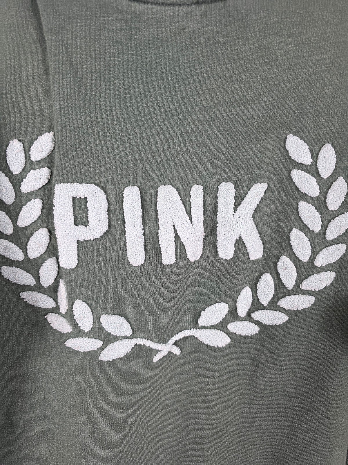 Victorias Secret Pink Green Crest Embroidered Quarter ZIp Sweater Shirt XS