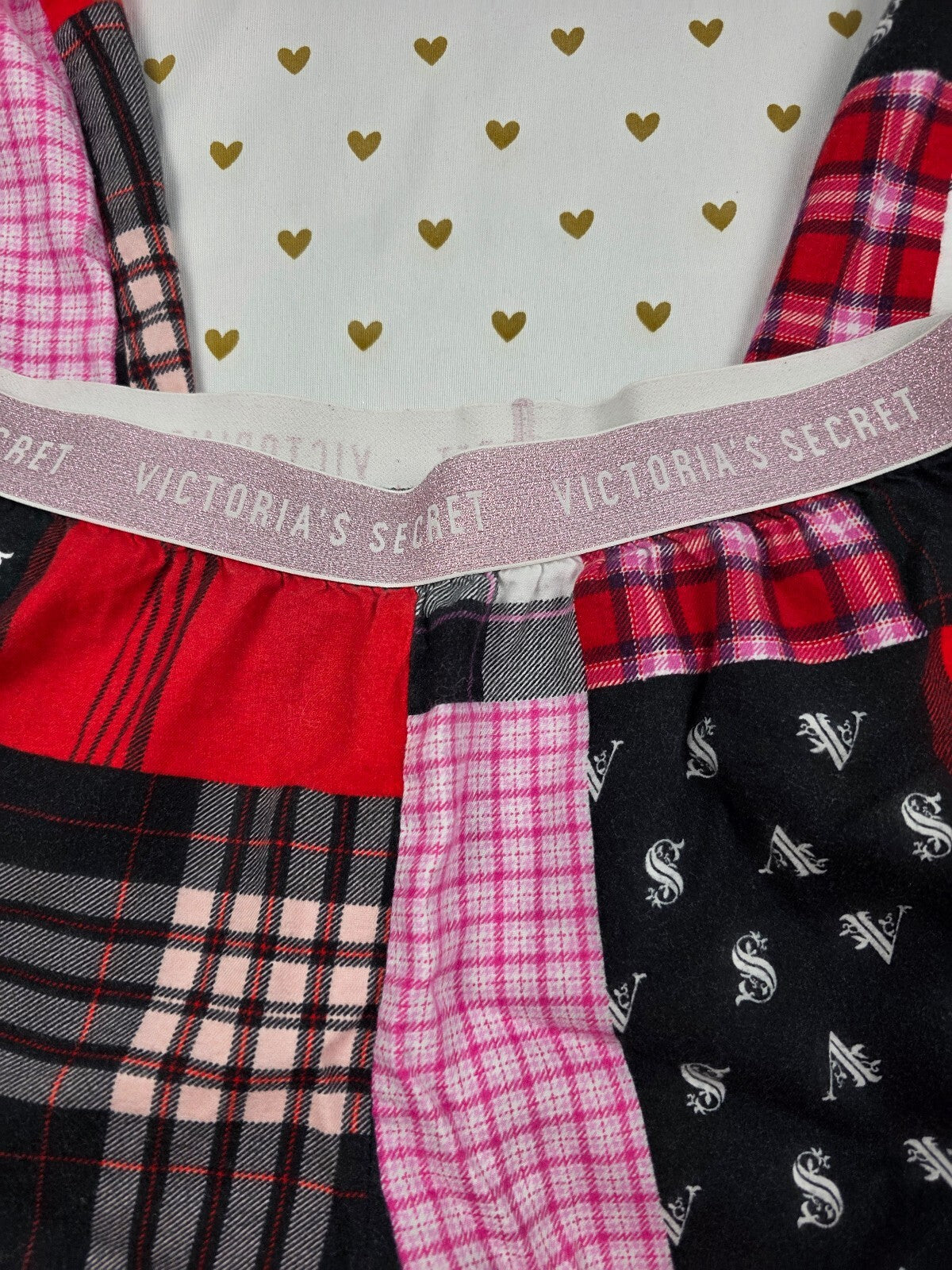 Victorias Secret Red Small Plaid patchwork Pajama Pants Sleep Bottoms