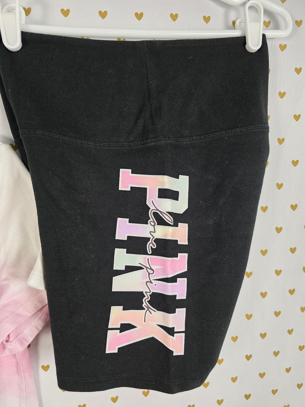 Victorias Secret PINK Watercolor Logo Bike Shorts Tee Shirt SET 2pc Outfit SM M