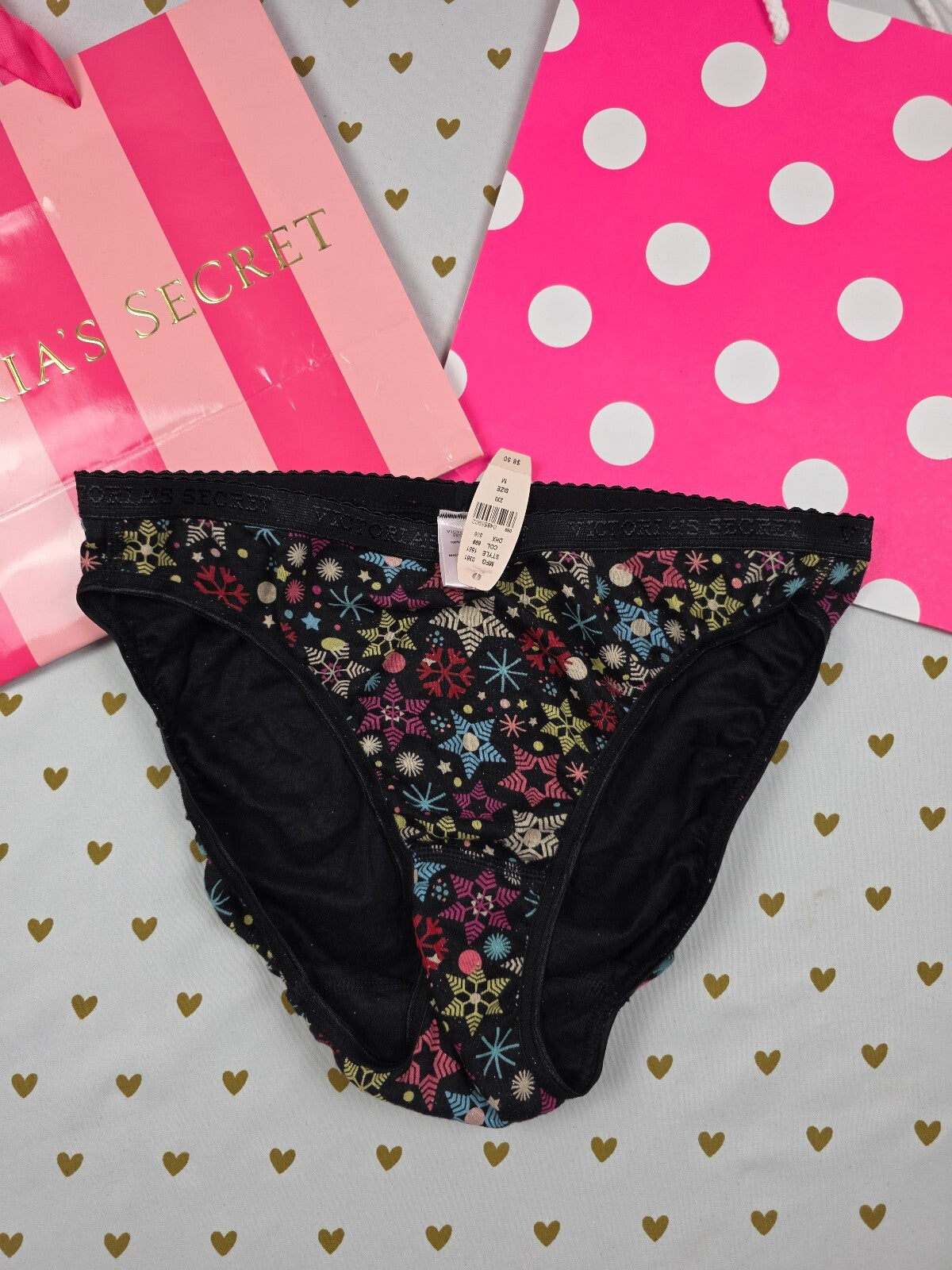 Vintage 2005 Victoria's Secret Bikini Panties M NWT Snowflake Holiday Cotton