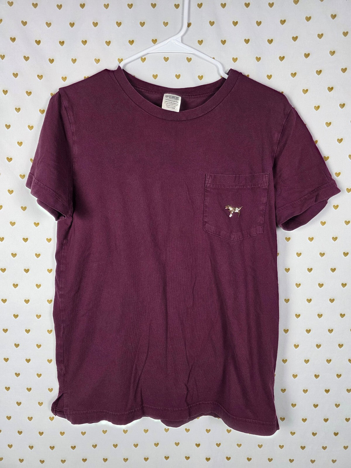 Victorias Secret PINK Gold BLING Sequined Tee Shirt Maroon XS