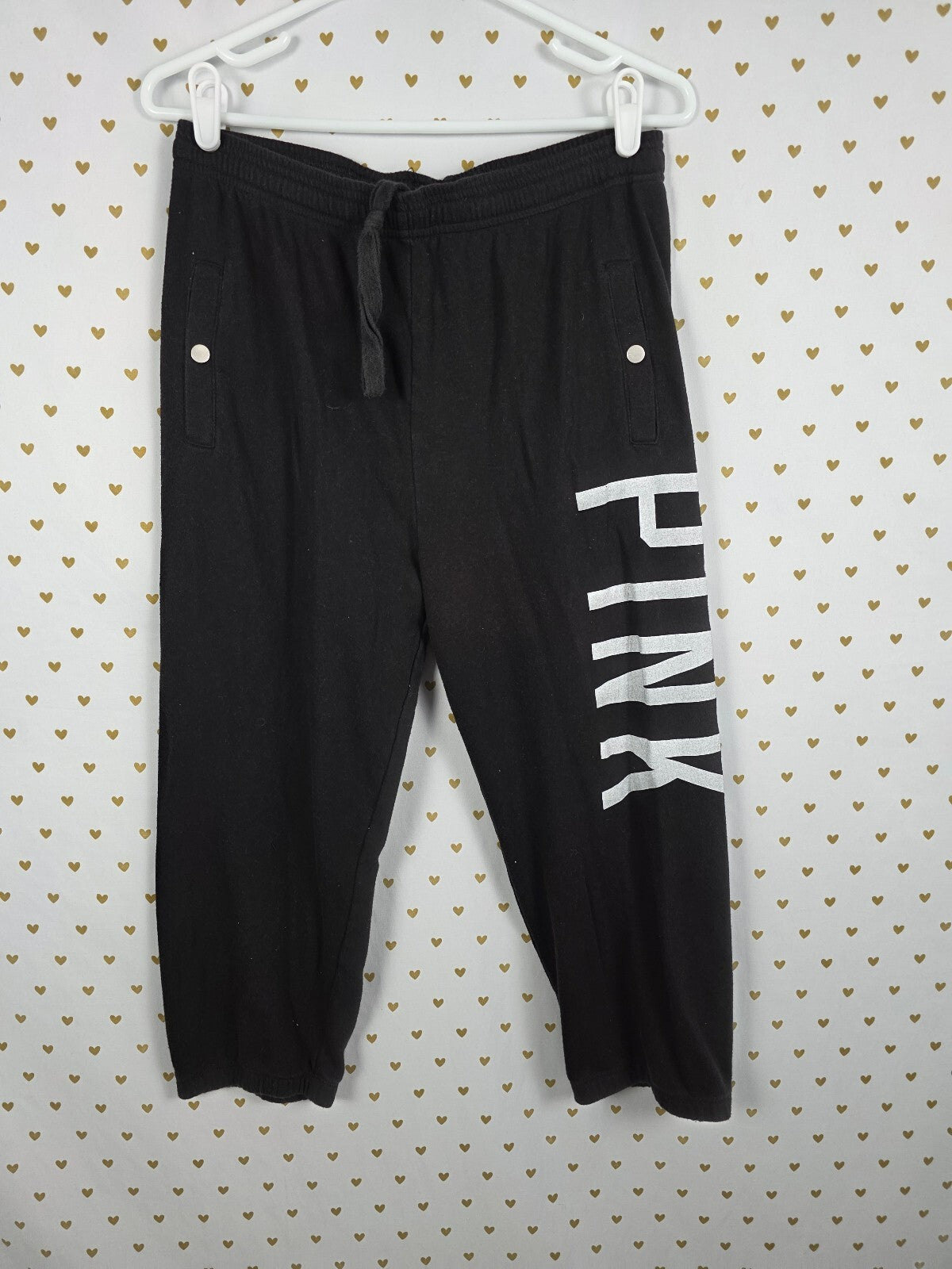 Victorias Secret PINK Vintage cropped Capri Sweats SMALL Black Joggers