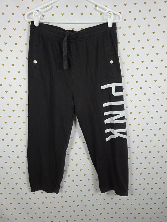Victorias Secret PINK Vintage cropped Capri Sweats SMALL Black Joggers