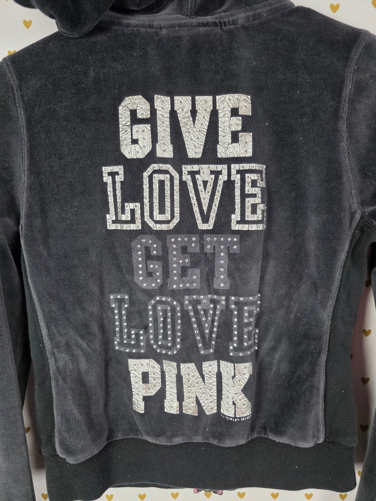 Victoria's Secret PINK Velour BLING Y2k Hoodie Give Get Love Zip Jacket Small