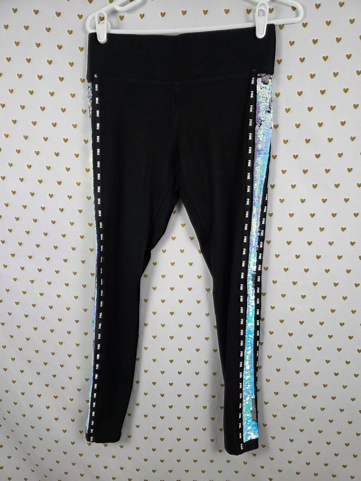 Victorias Secret PINK MERMAID Flip Bling Sequined SET M L Tee Yoga Pants HTF