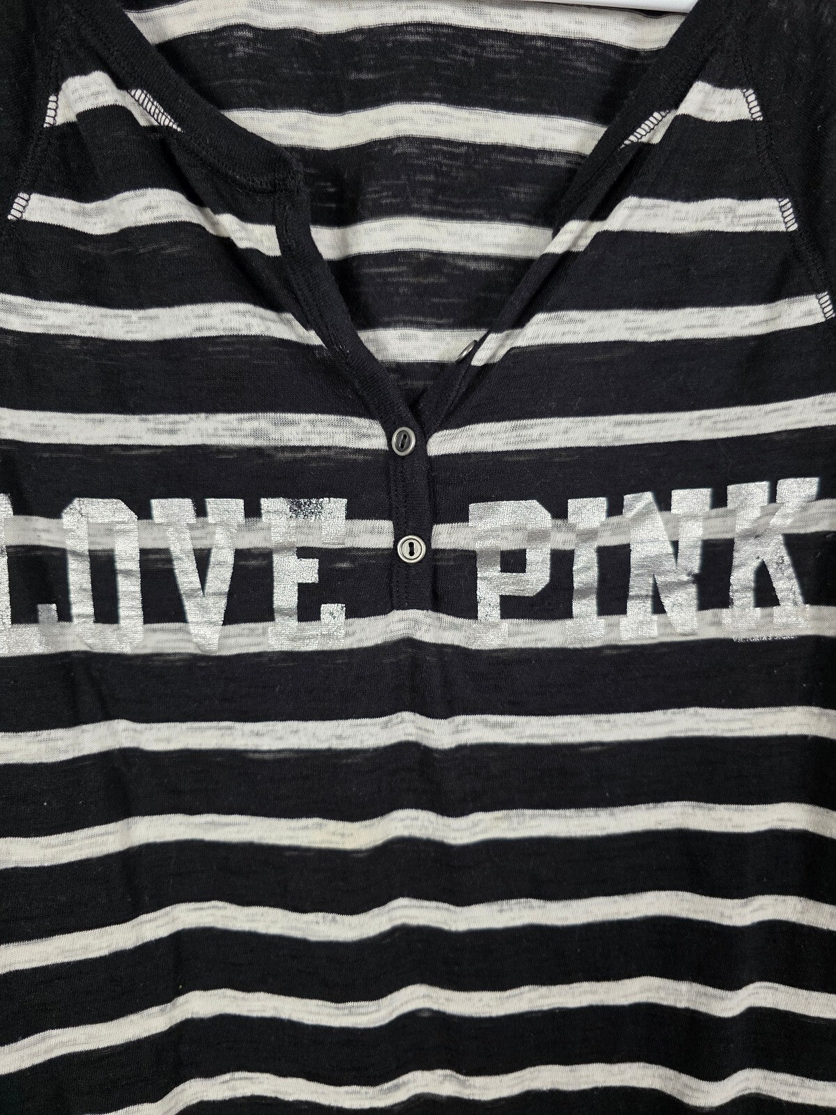 Victorias Secret PINK LOVE Striped Long Sleeve HENLEY Shirt Sheer LARGE