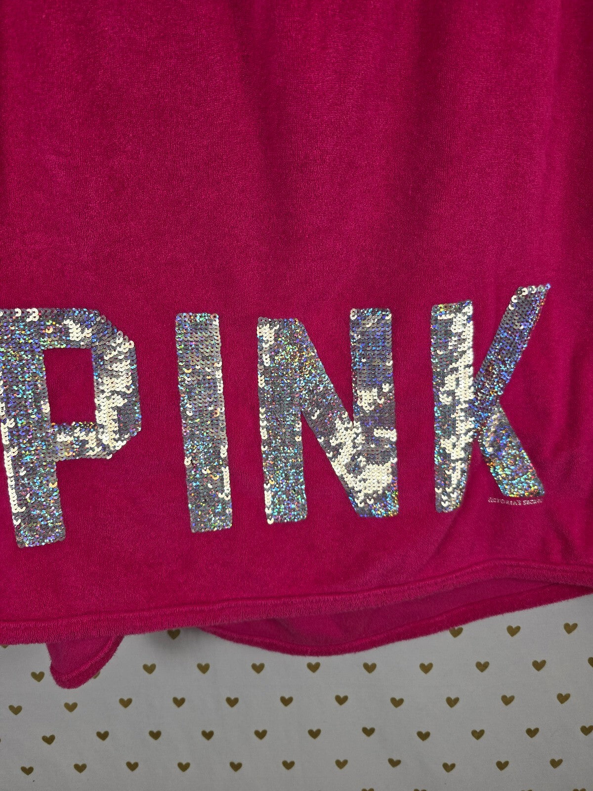 Victoria's Secret PINK Sequin BLING Hot Pink Terry Cloth Towel Wrap M/L