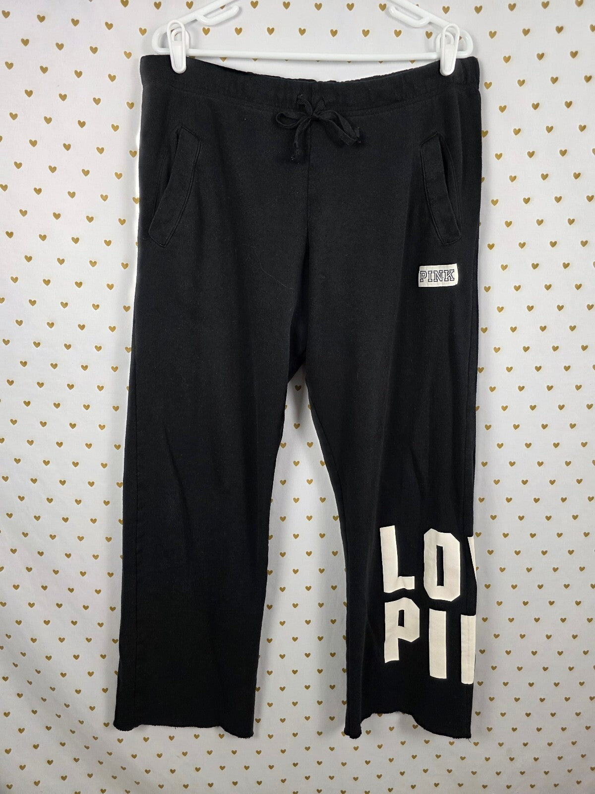 Victorias Secret PINK Black Love Boyfriend Diaper Butt Sweats Flare LARGE