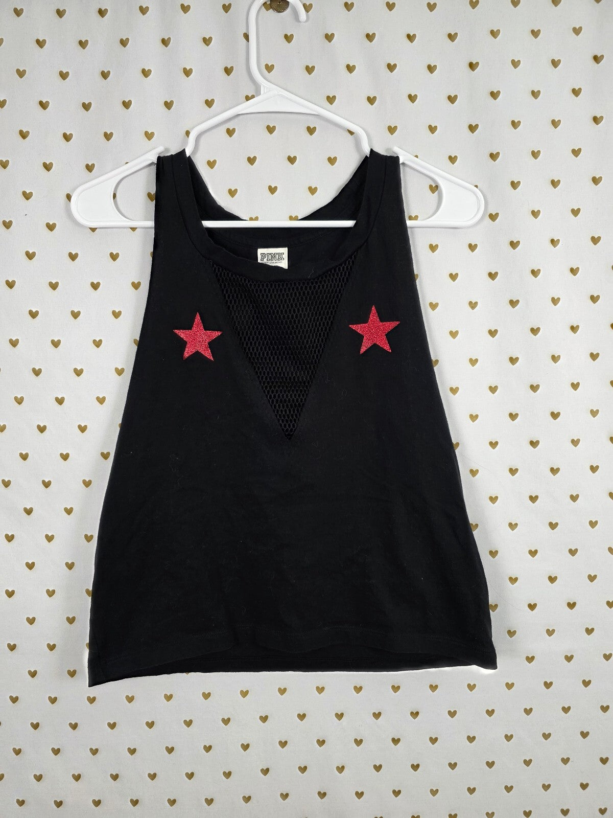 Victorias Secret PINK Glitter Bling USA Merica Red White LIT Tank Top Medium